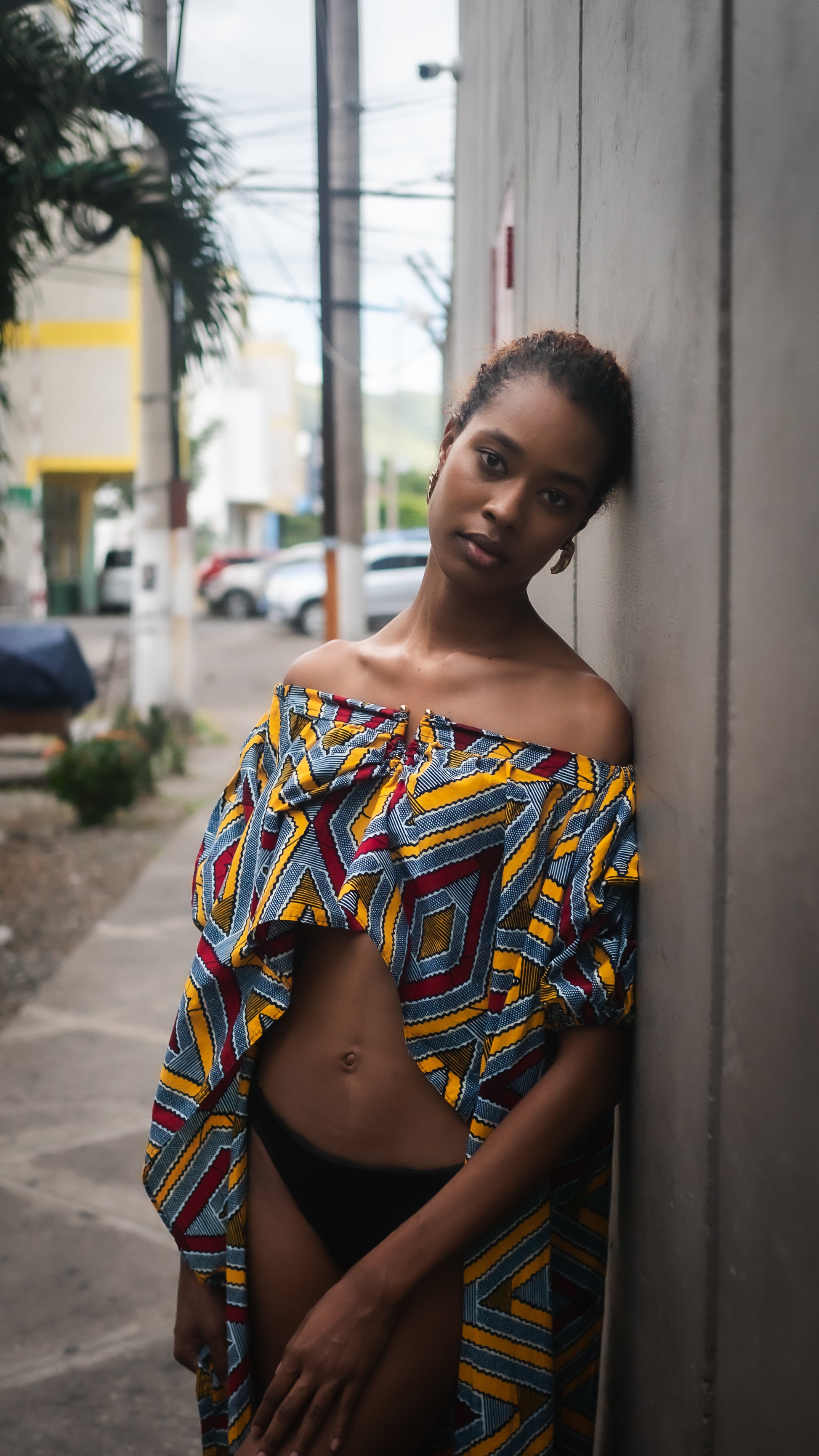 African Ankara Off the Shoulder Statement Cape Gown - M/ One Size