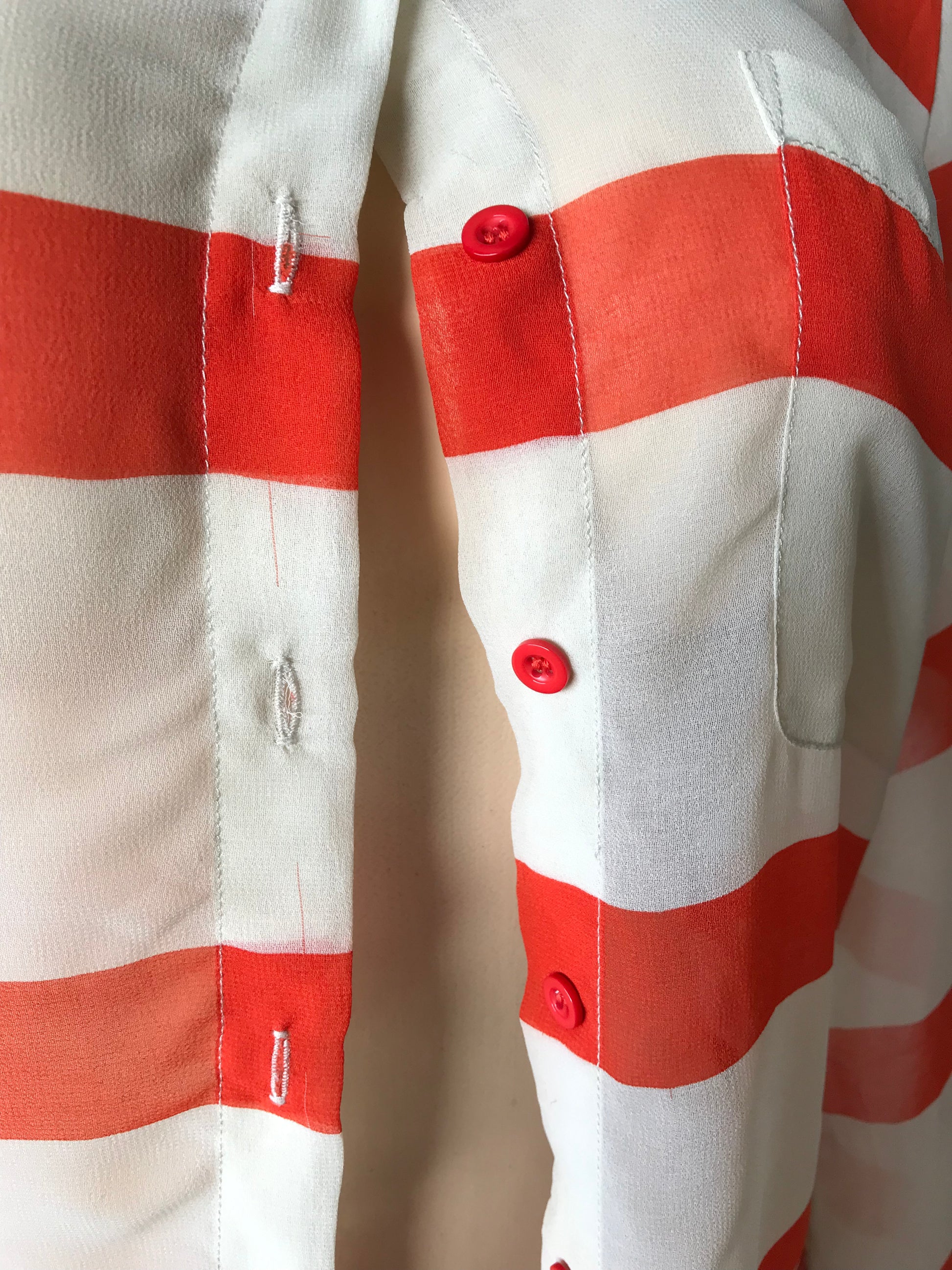 Orange Stripe Sheer Button Down - S/M