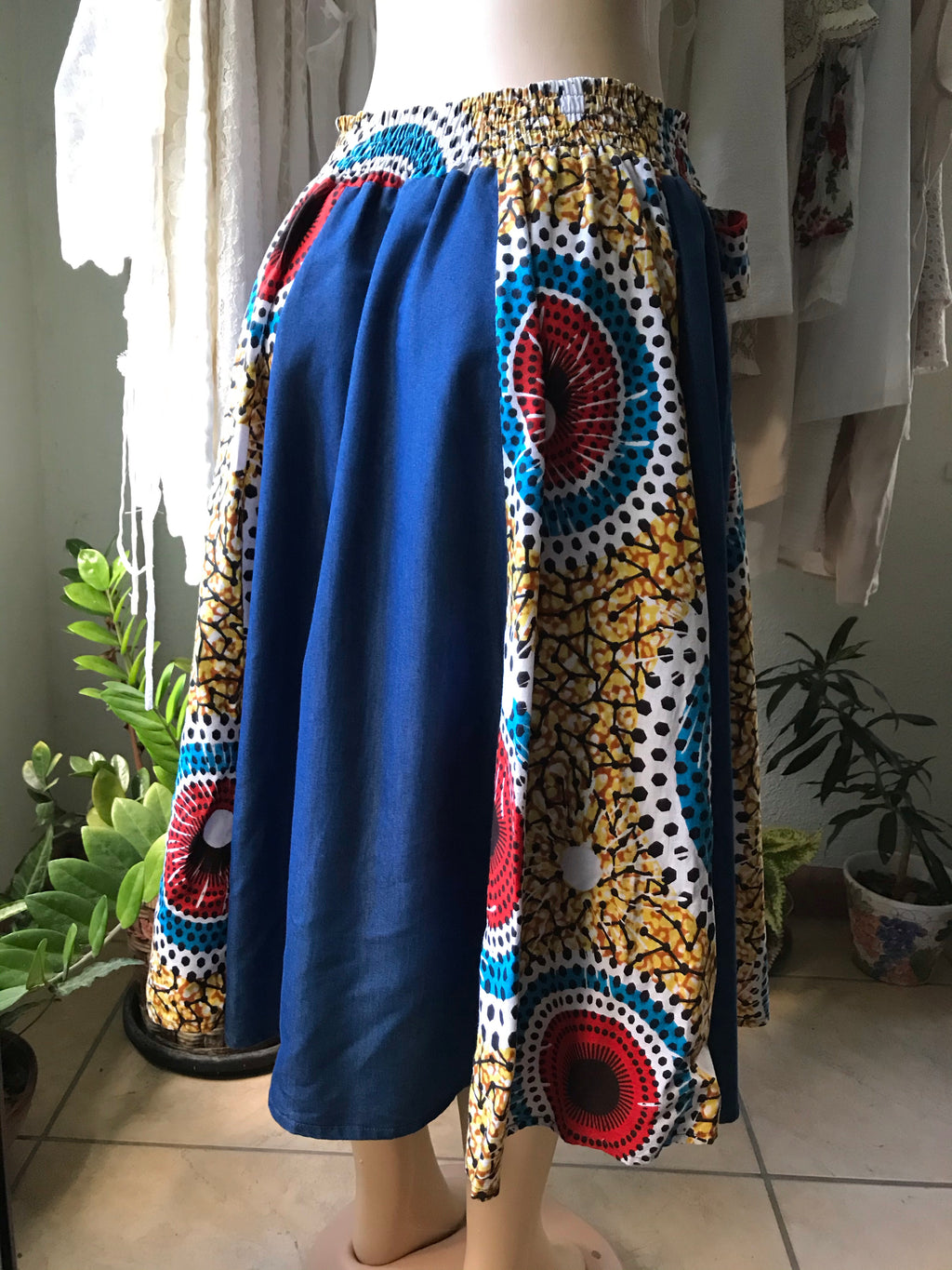 Ankara Midi Skirt Denim