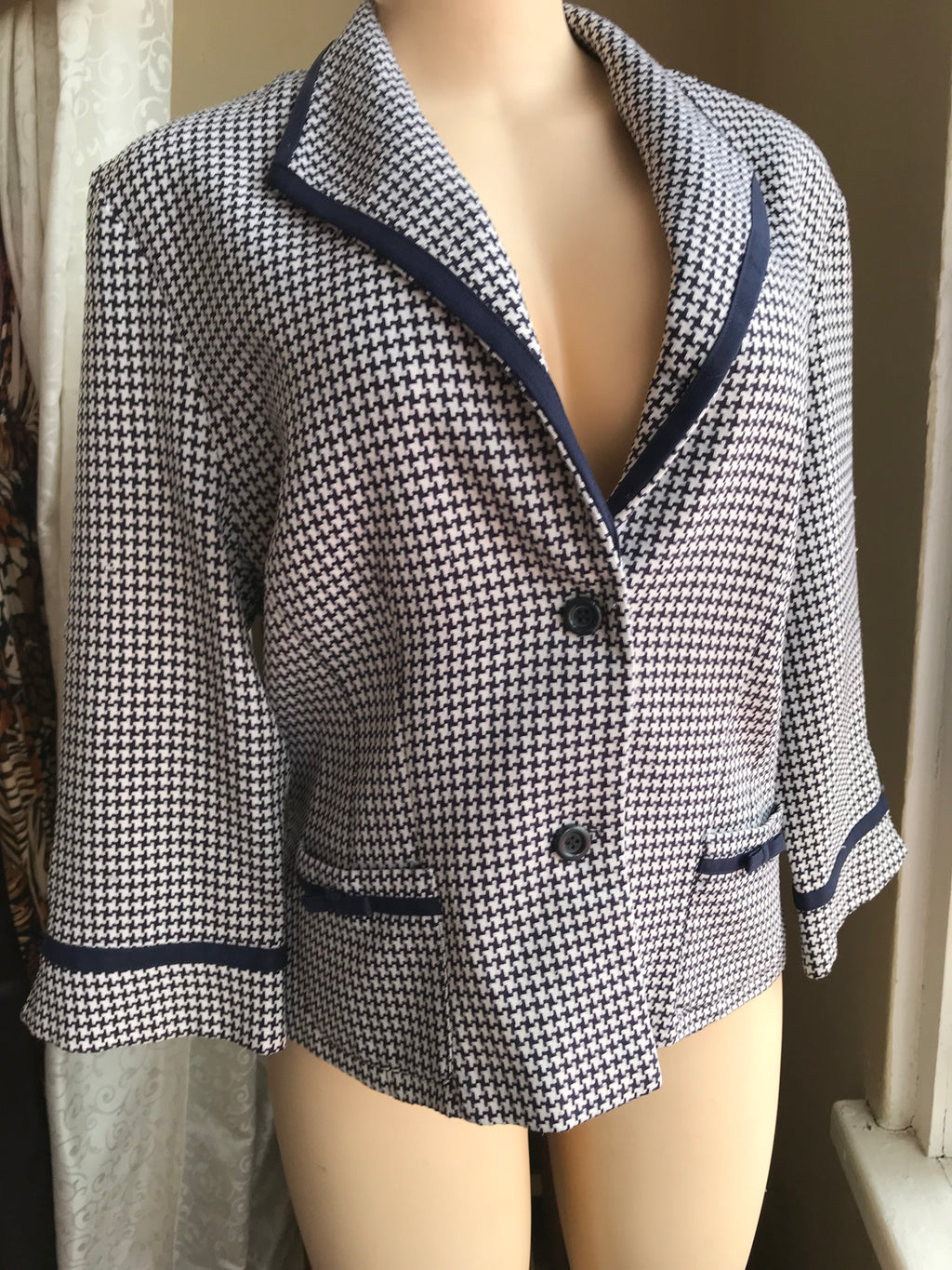 Vintage Houndstooth Jacket Bow Pocket