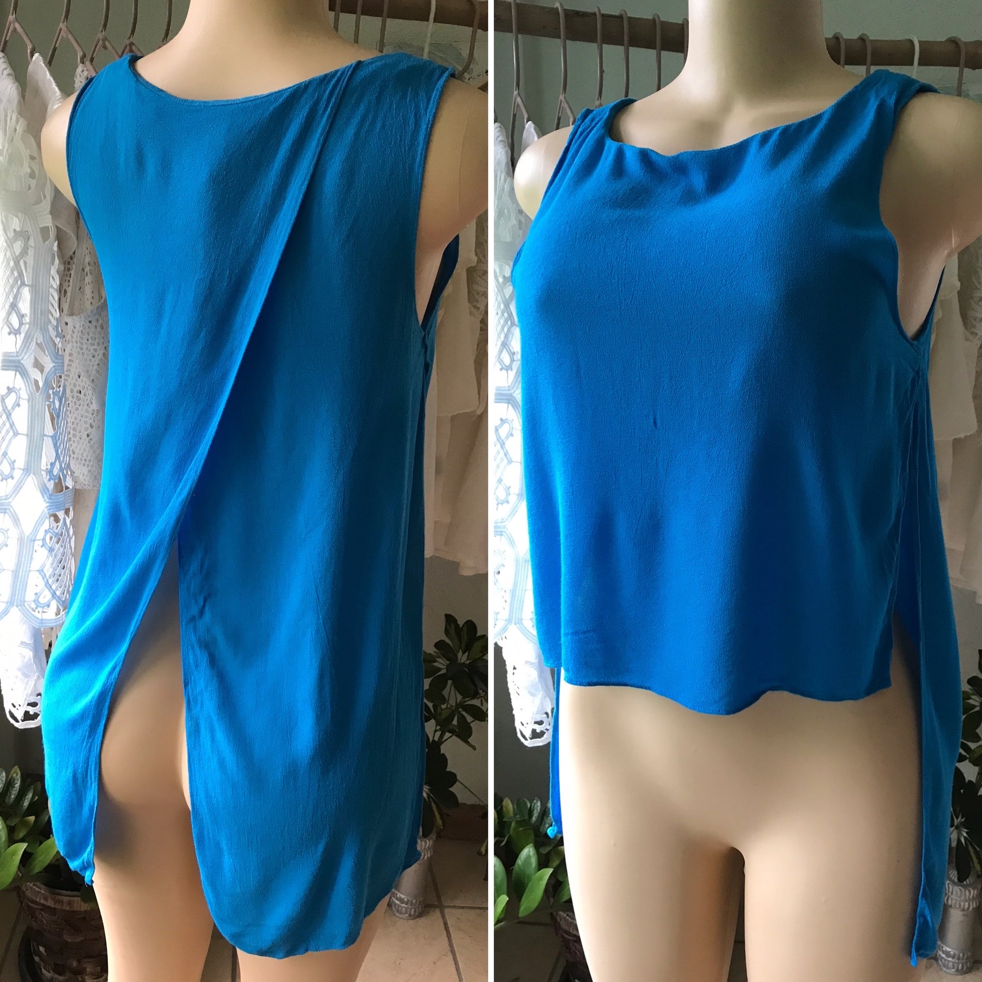 80s Made Blue Split Back Blouse