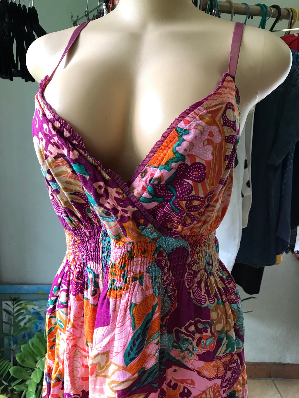 100% Cotton Purple Orange Day Dress Garden