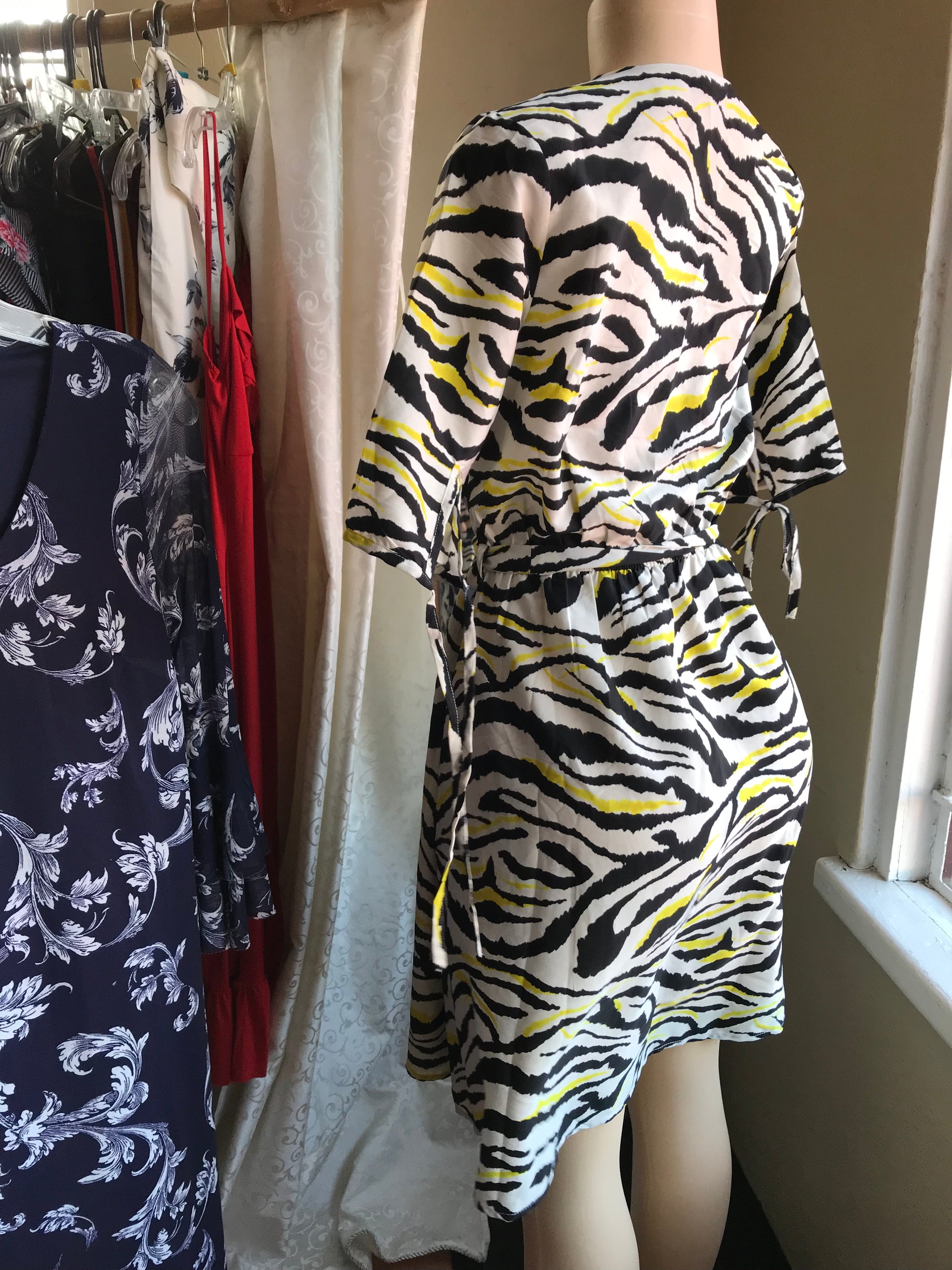 Zebra Print Summer Wrap Style Dress - M