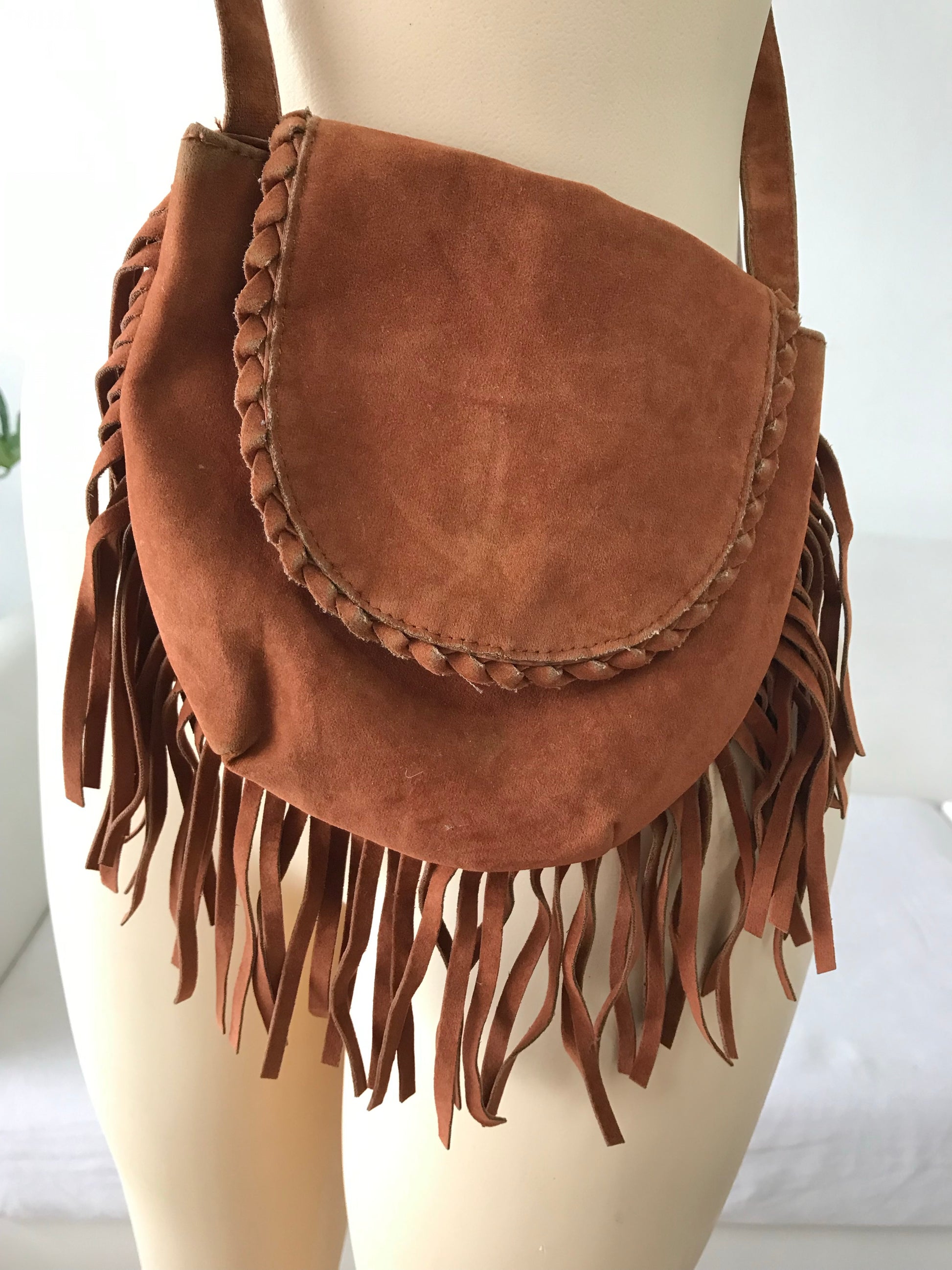 Brown Leather Fringe Crossbody Bag