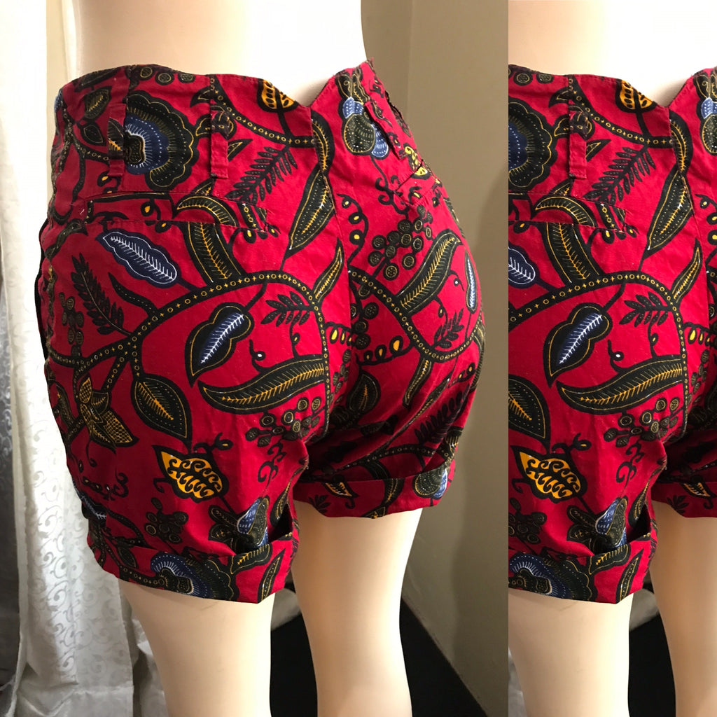 Red Adinkra African High Waist Ruffle Shorts S-M