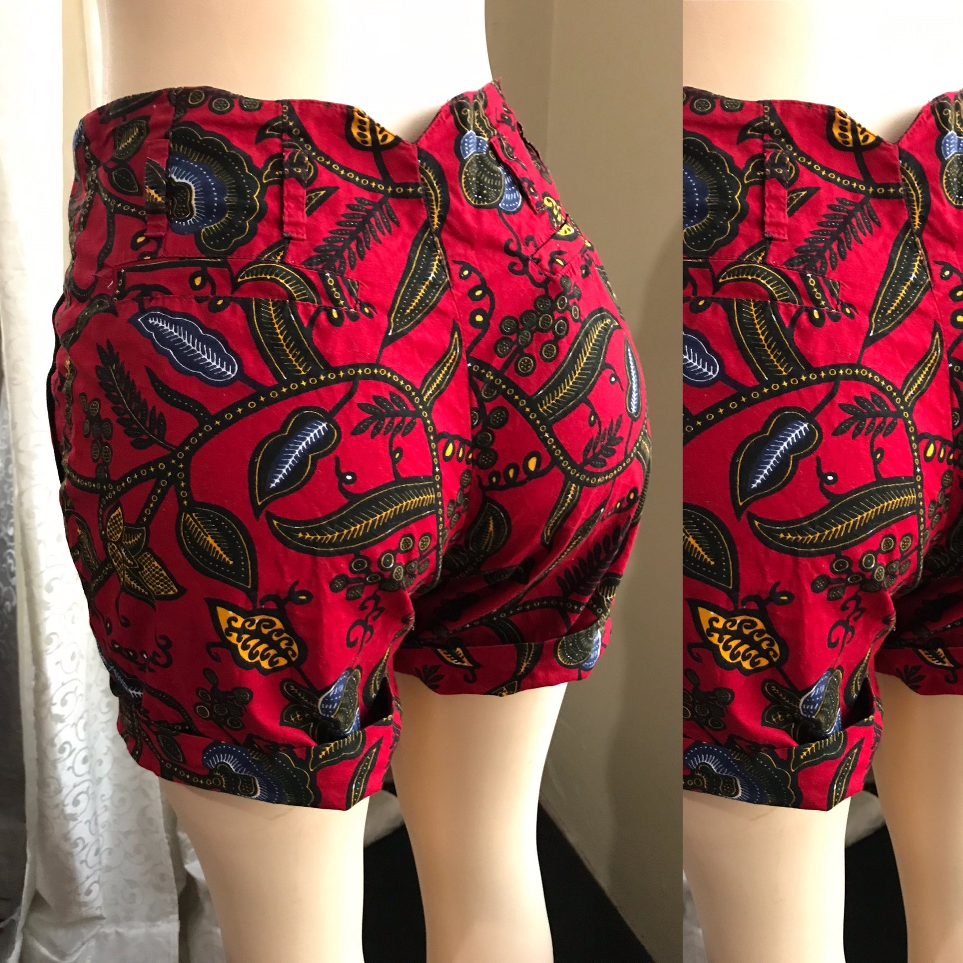 Red Adinkra African High Waist Ruffle Shorts S-M