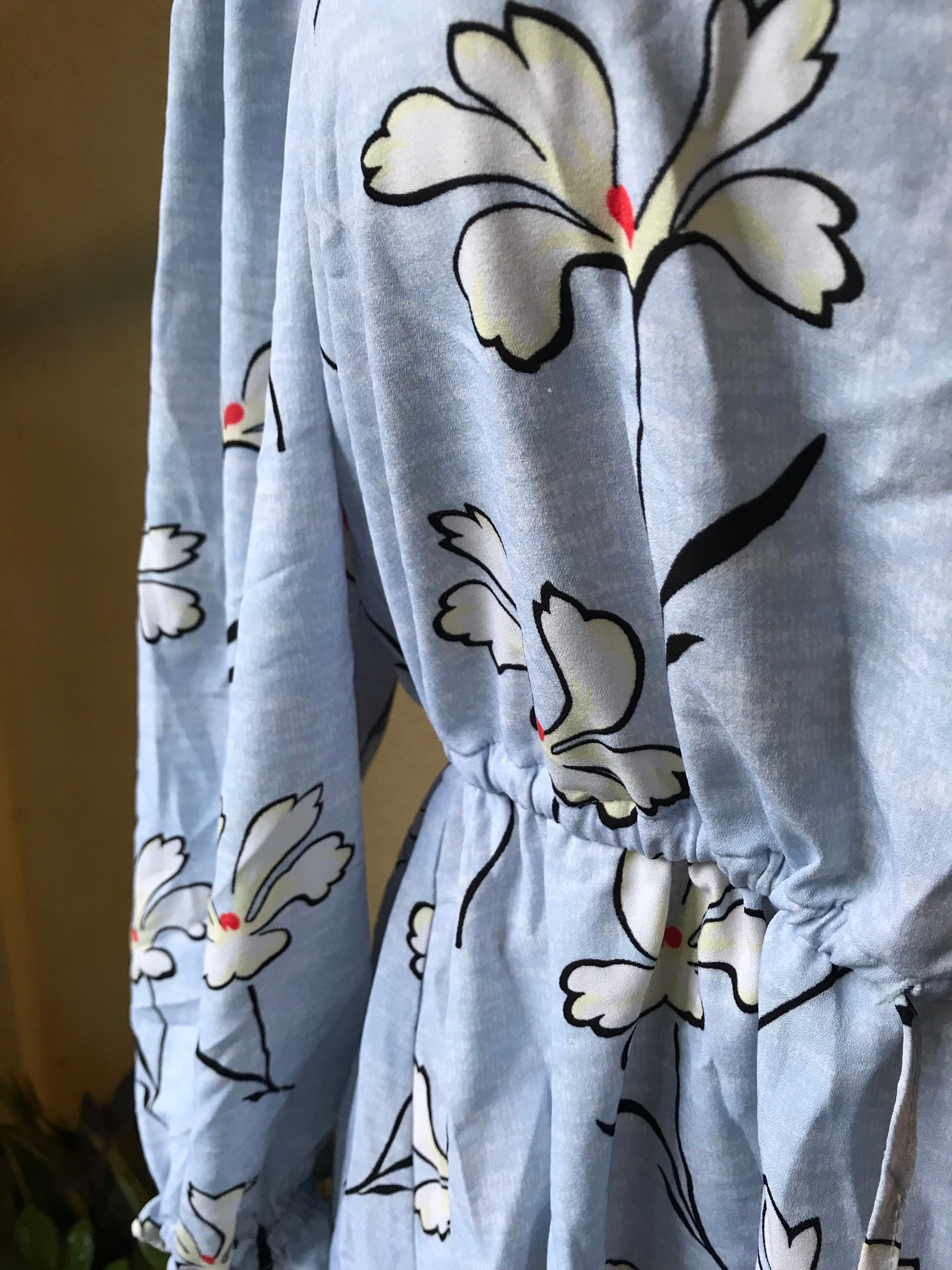 Pale Blue Floral Mini Dress XS