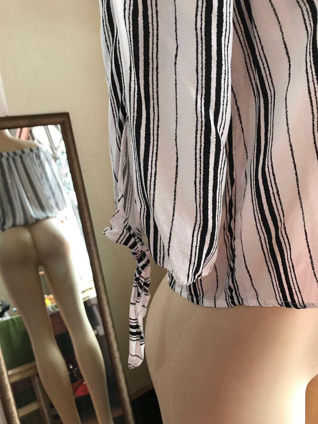 Forever 21 Stripe Off the Shoulder Blouse Tie Sleeve - S