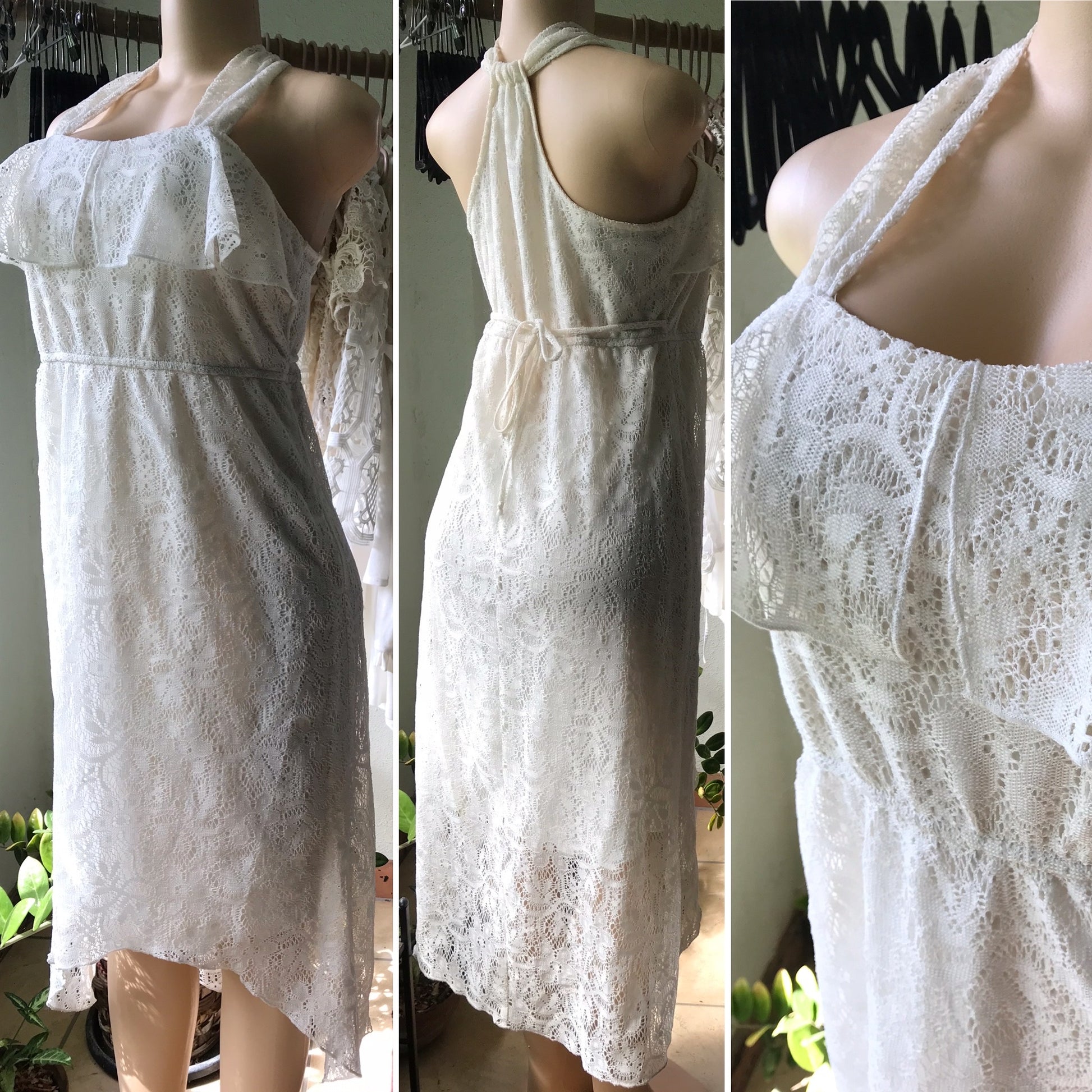 Midi Lace Halter Dress Cream