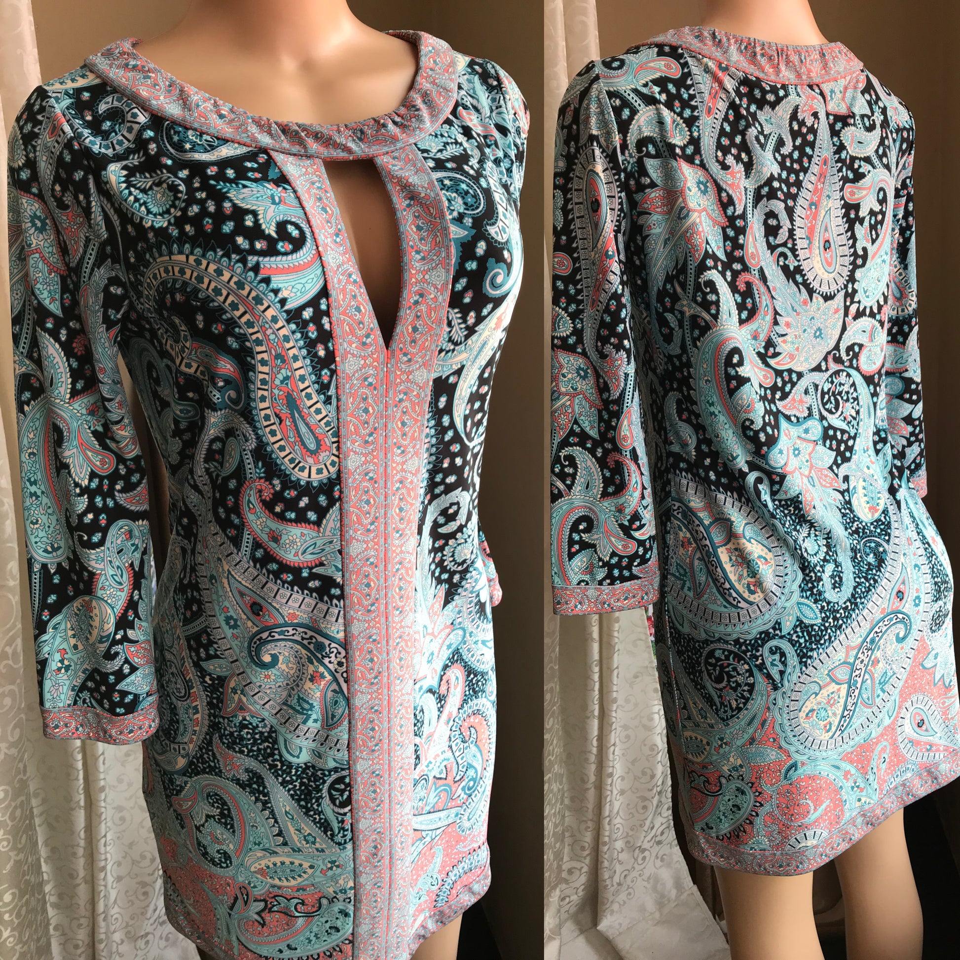 BCBG Stretchy Paisley Midi Dress - M