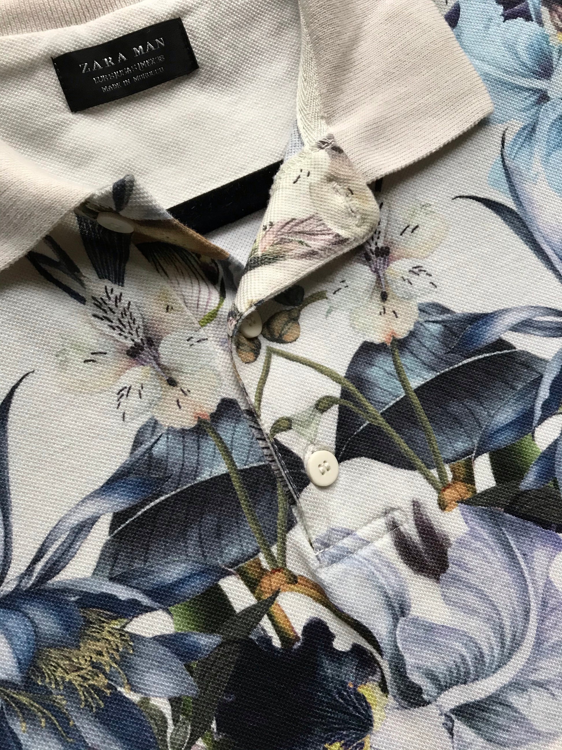 Vintage Zara Men's Polo Shirt Tropical Floral S