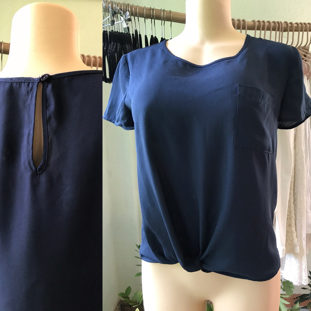 Navy Knotted Sheer Blouse