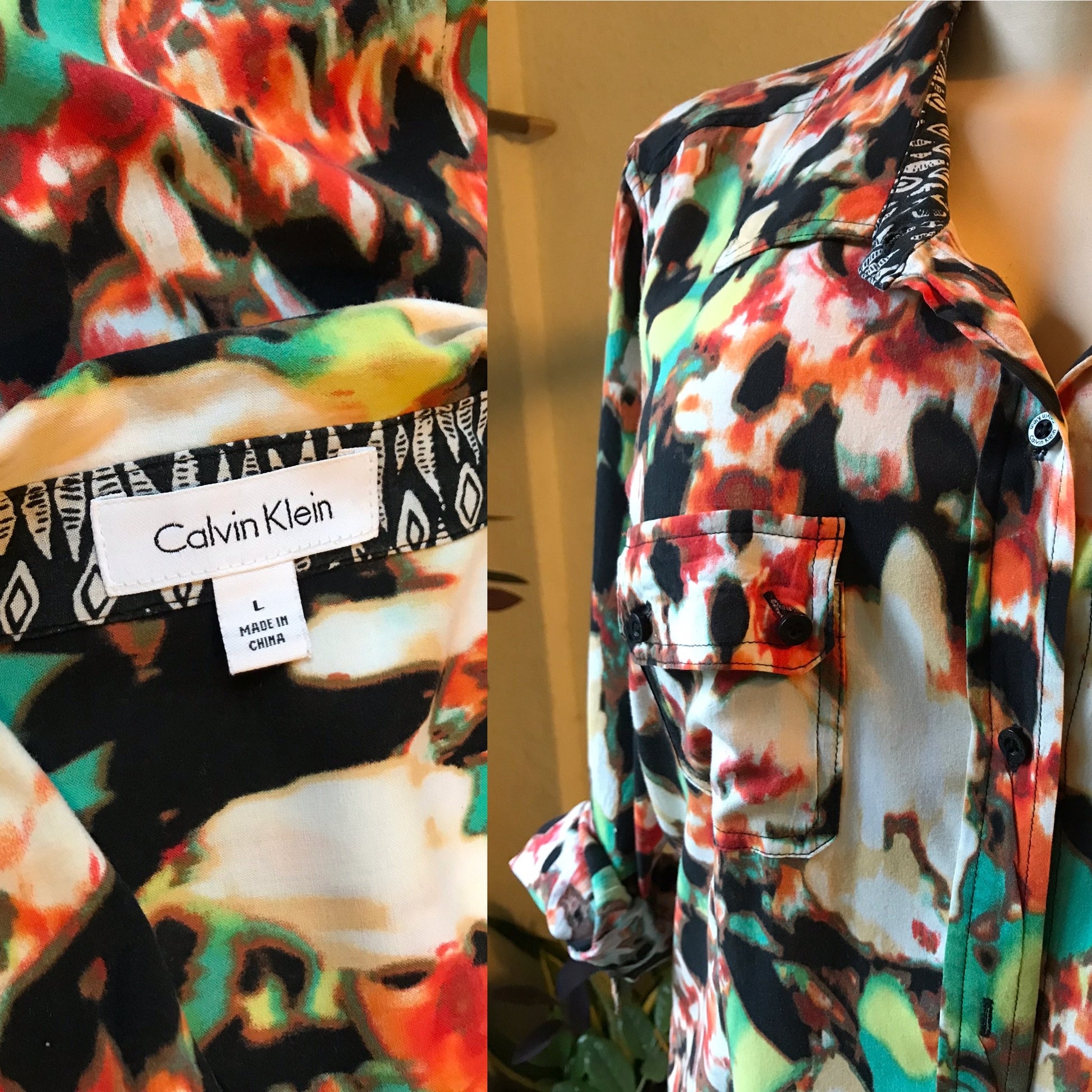 Calvin Klein Bold Print Button Down Shirt Cuffed