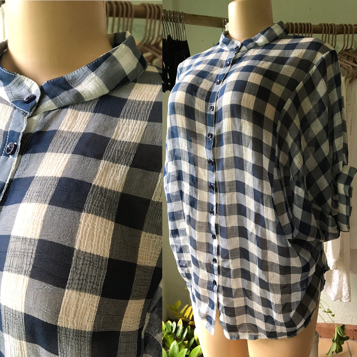 Millao Sheer Lumberjack Button Down Blouse