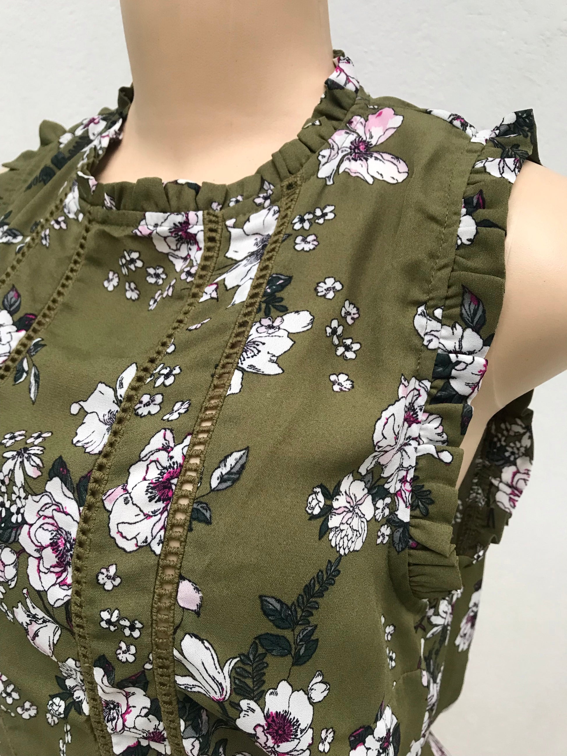 Olive Green Embroidery Eyelet Blouse