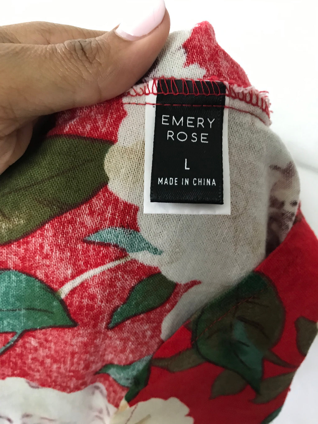 Red Rose Linen Feel Shirt-Dress - L