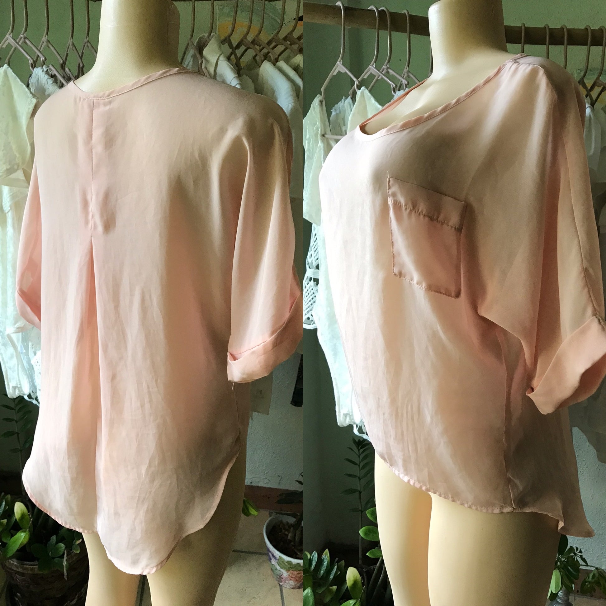 Blush Sheer High Low Blouse