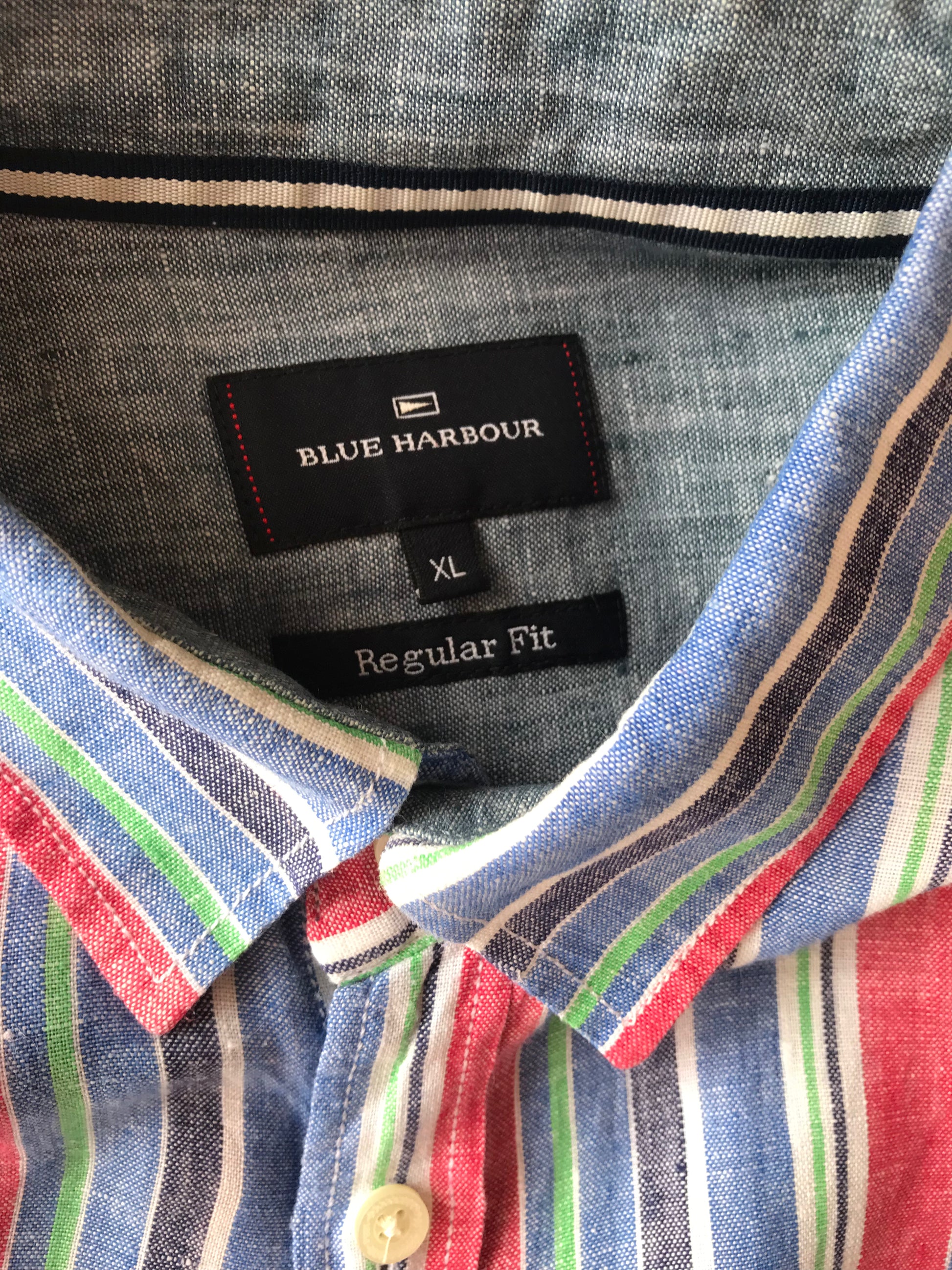Red & Blue Men's Linen Stripe Shirt XL