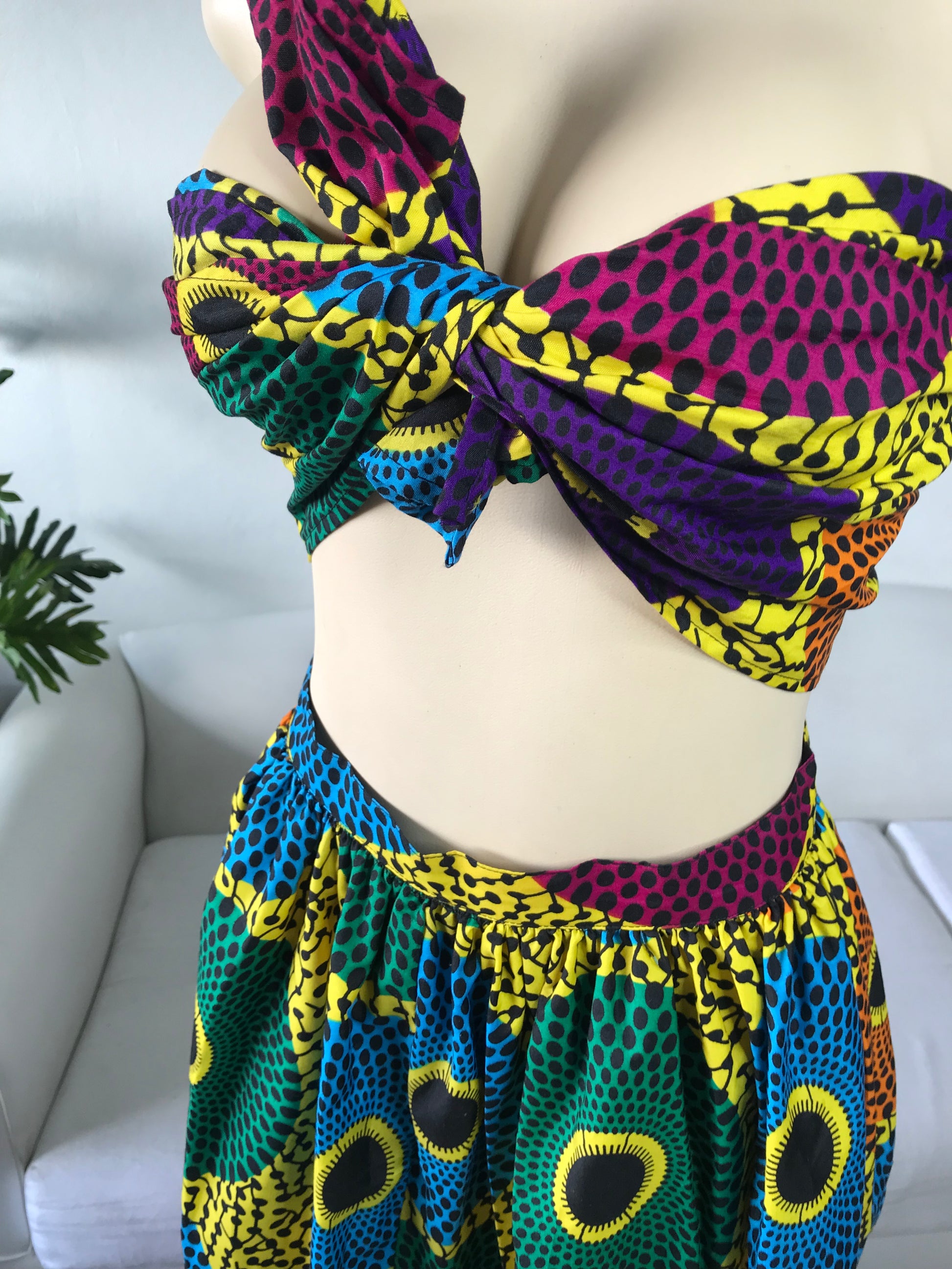 African Adinkra Print Balloon Maxi Skirt Set - S