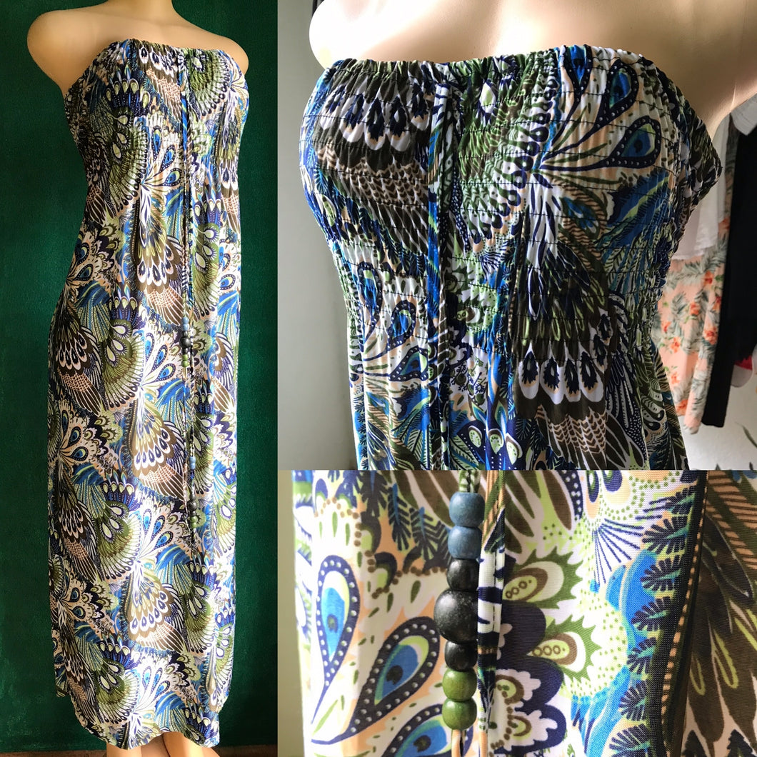 Peacock Maxi Strapless Day Dress