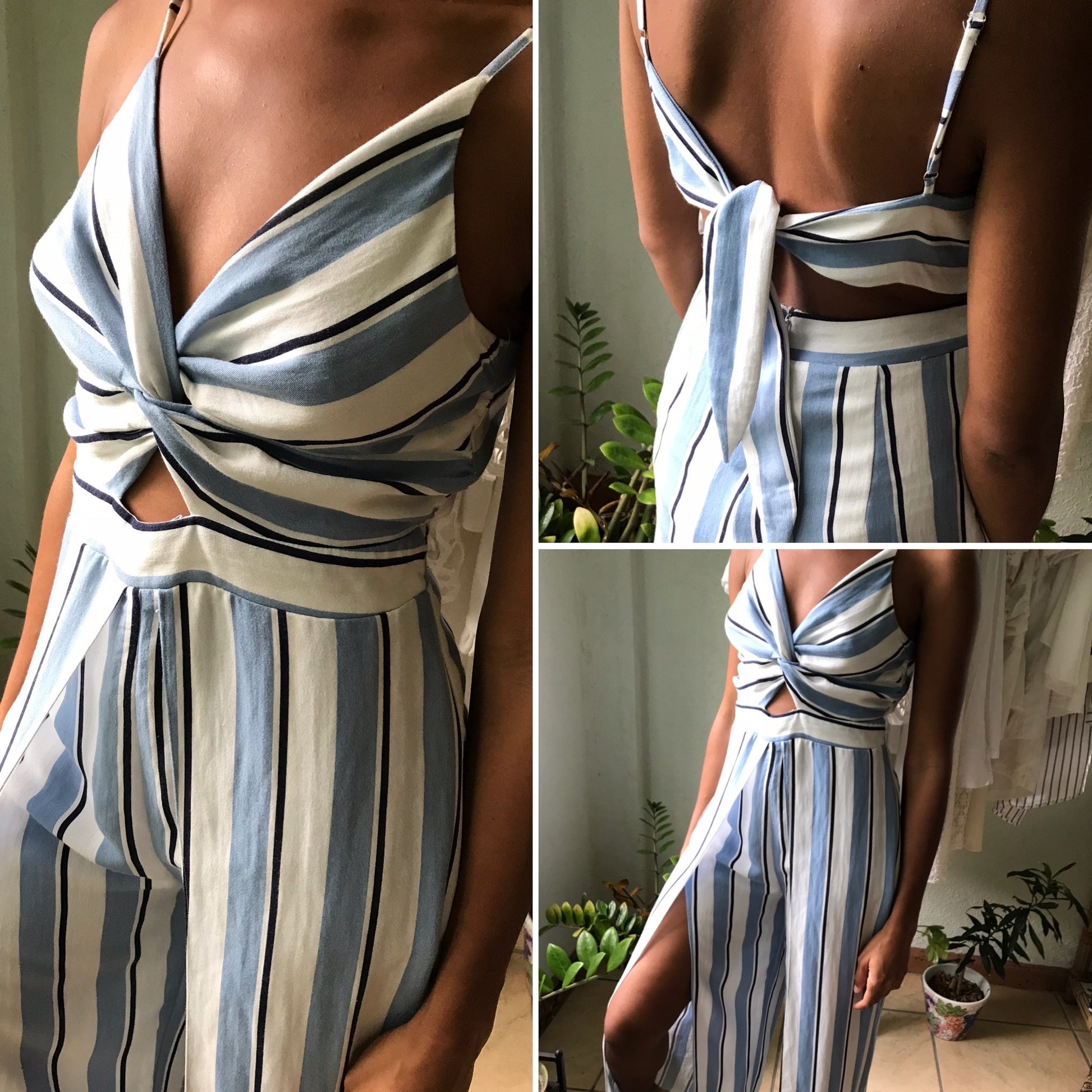 Soft Stripe Romper Split Leg 100% Cotton
