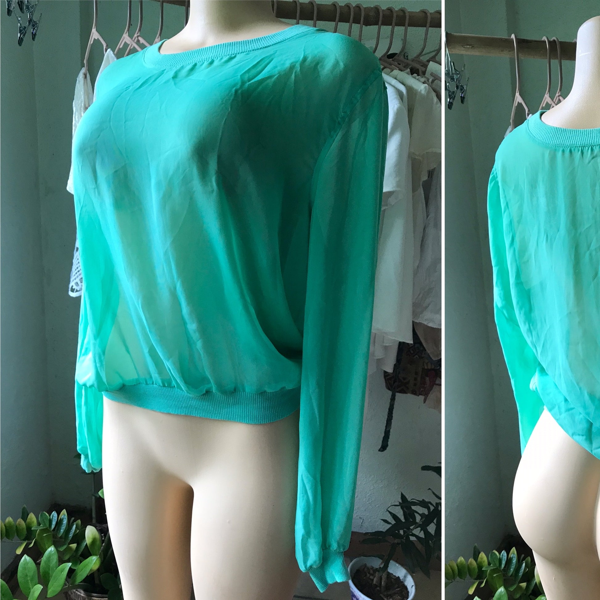 American Apparel Teal Sheer Sweater Blouse
