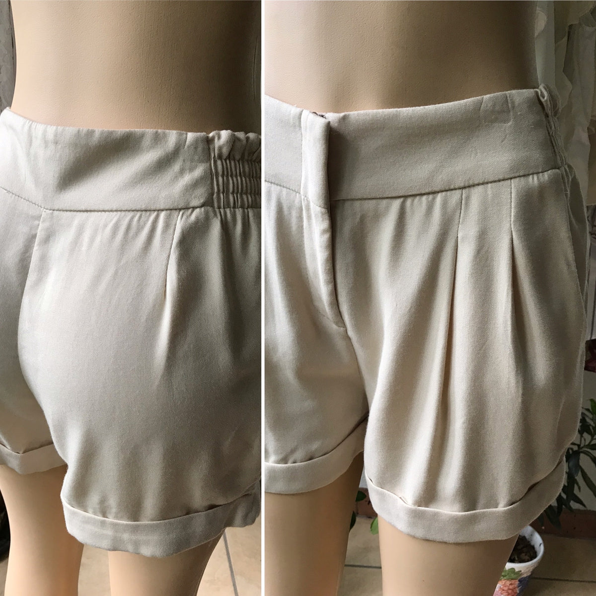 Vintage Soft Eggshell Sparkle & Fade Cuffed Shorts Pockets