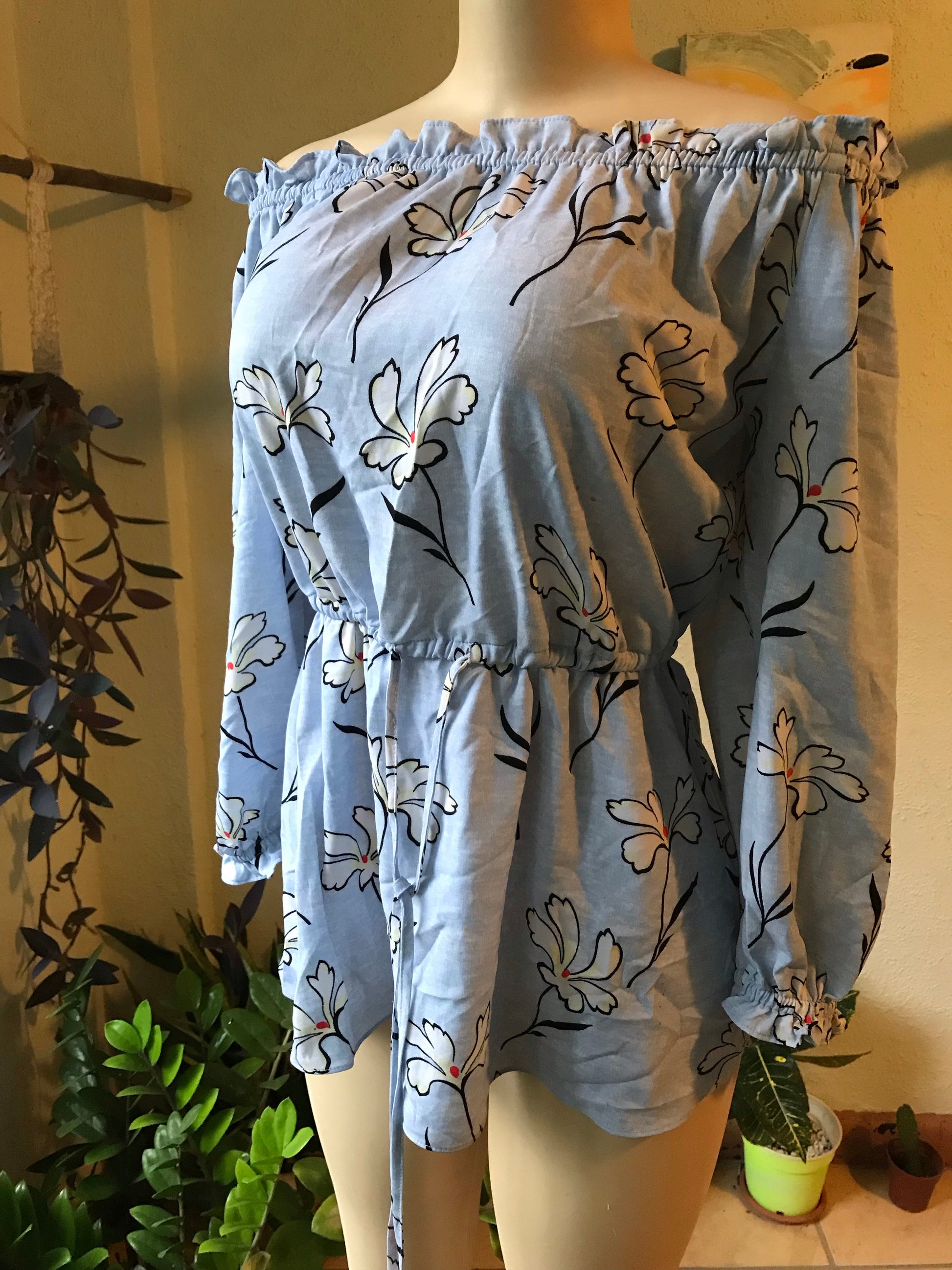 Pale Blue Floral Mini Dress XS