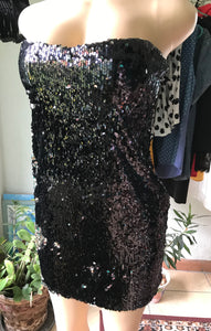Black Sequin Strapless Occasion Dress
