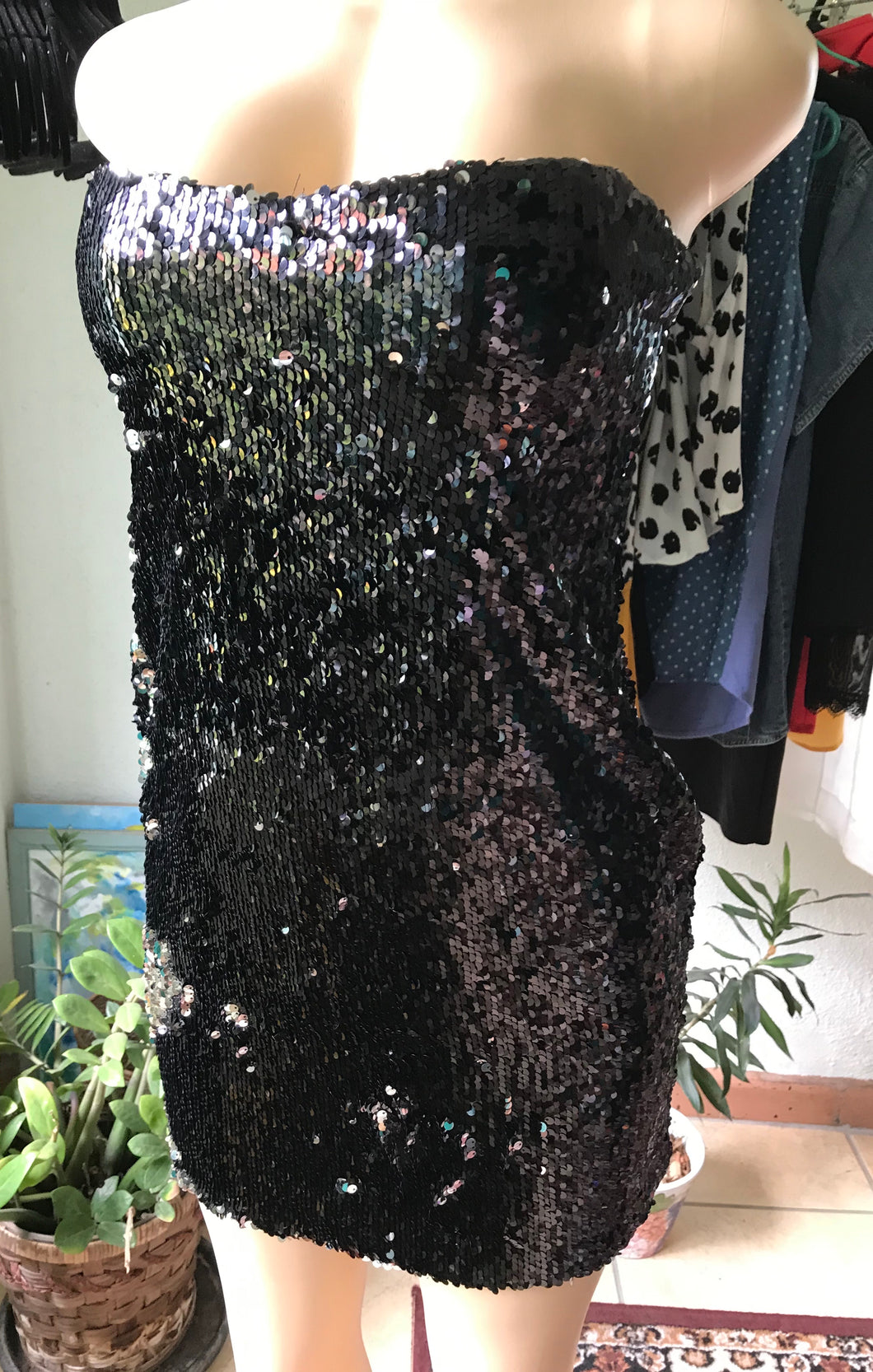 Black Sequin Strapless Occasion Dress