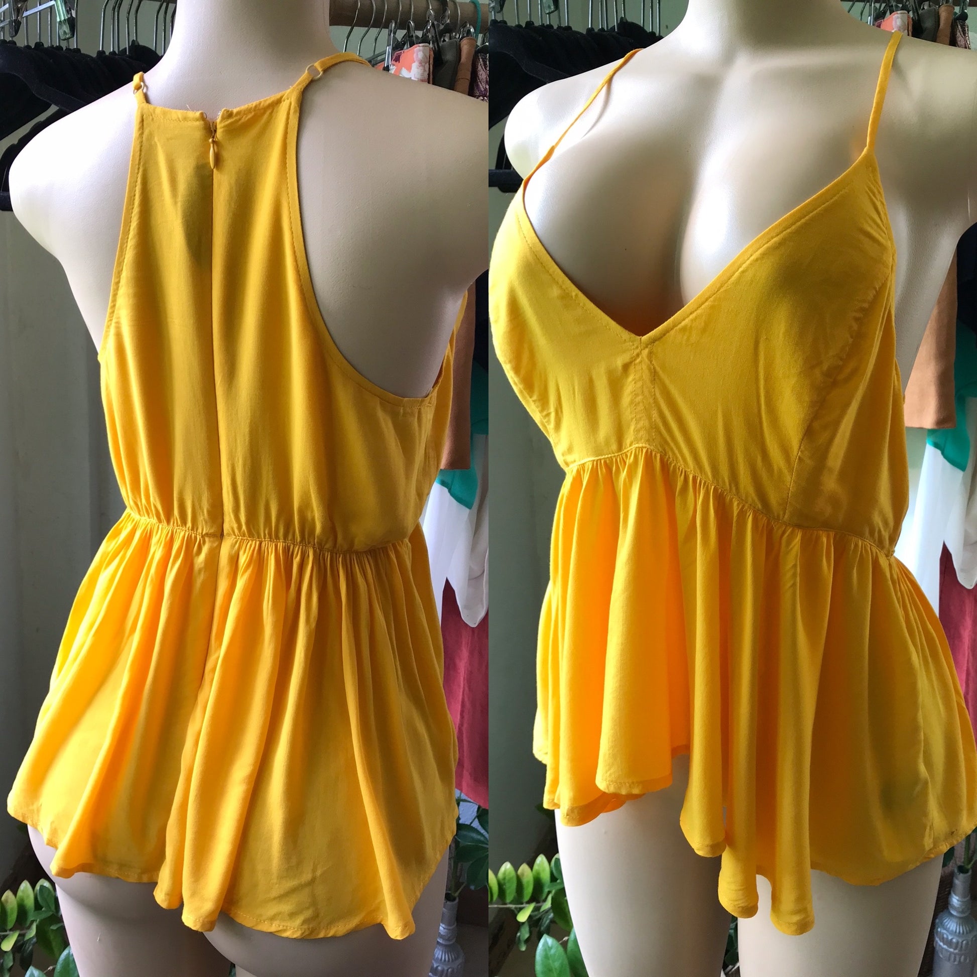 Mustard Babydoll Halter Top Adjustable Straps