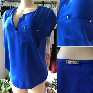 Ivanka Trump Blue Sheer Blouse Cuffed