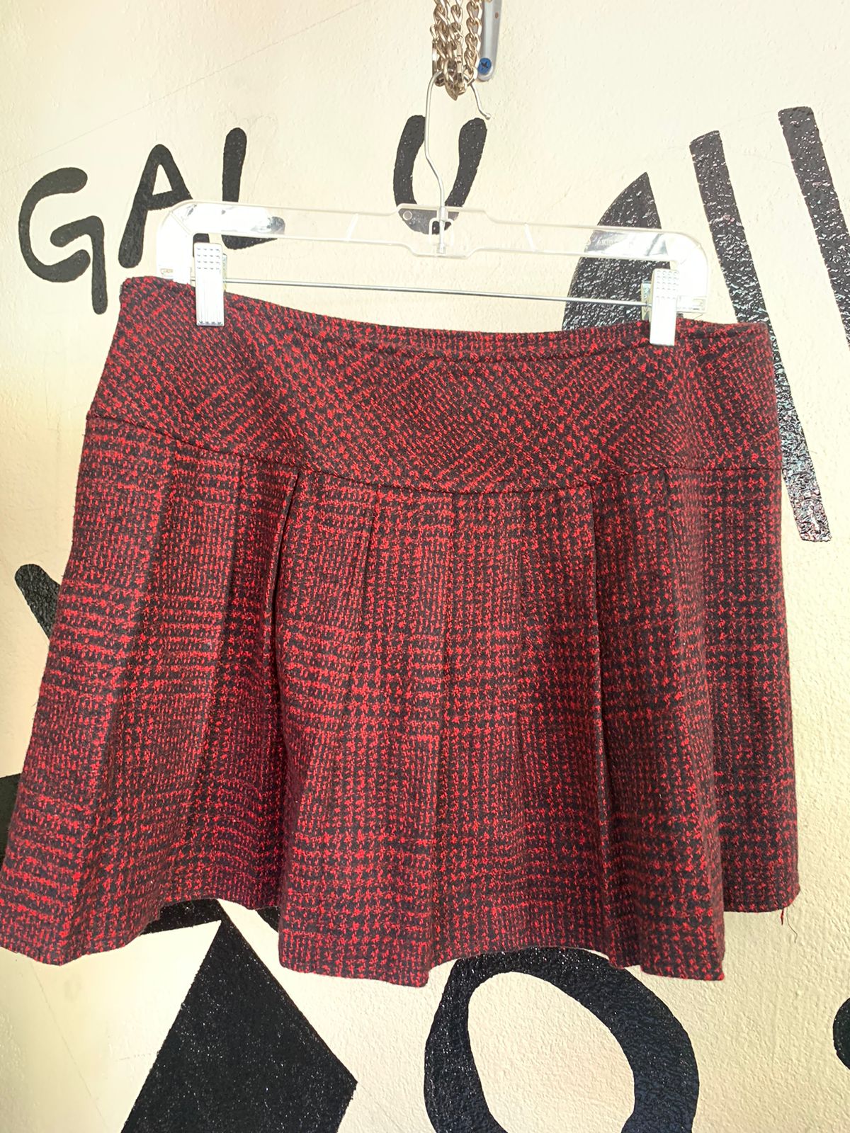 Retro Clueless Pleat Skirt Tweed Red - L ^^^