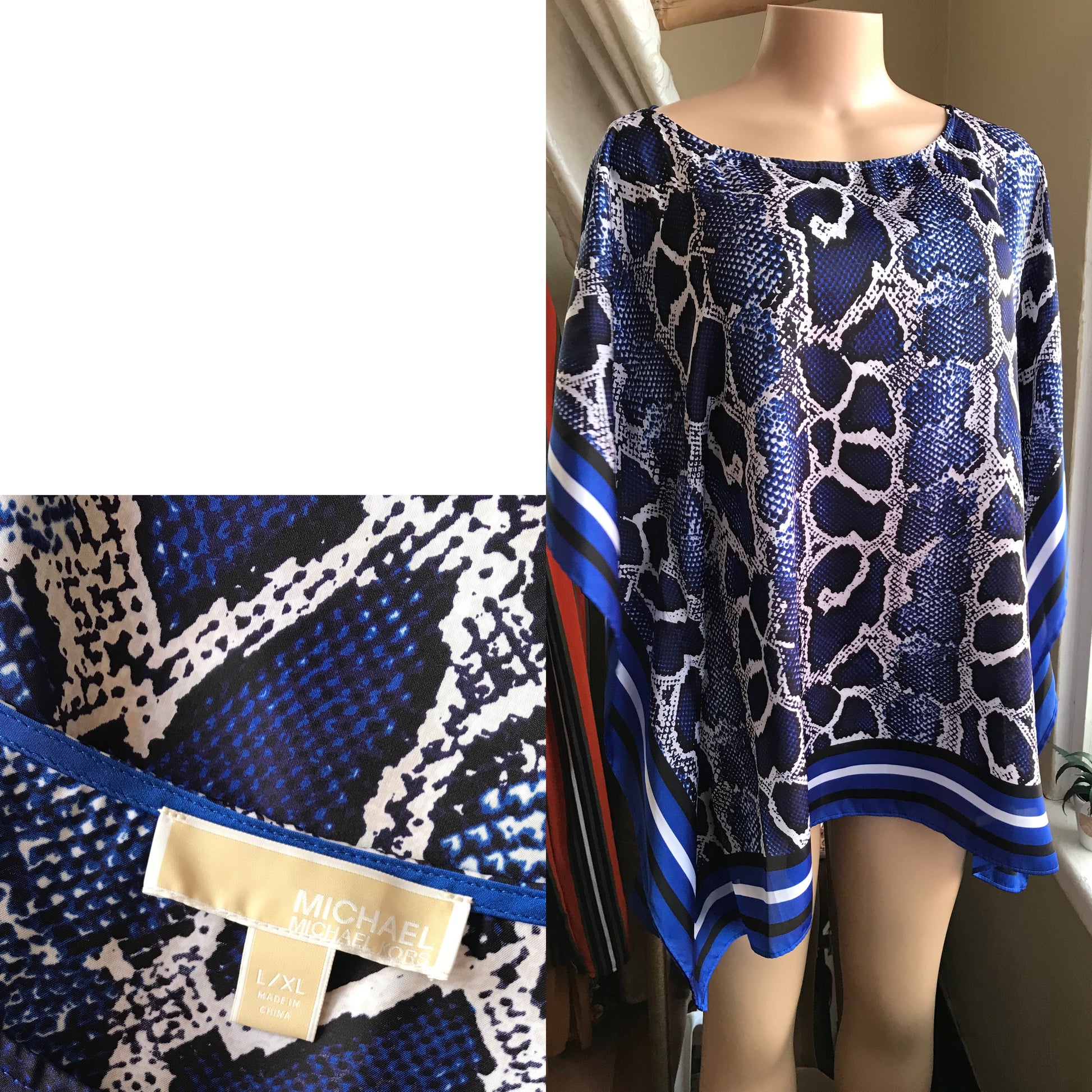 Michael Kors Kaftan Top Silky Blue Snakeskin