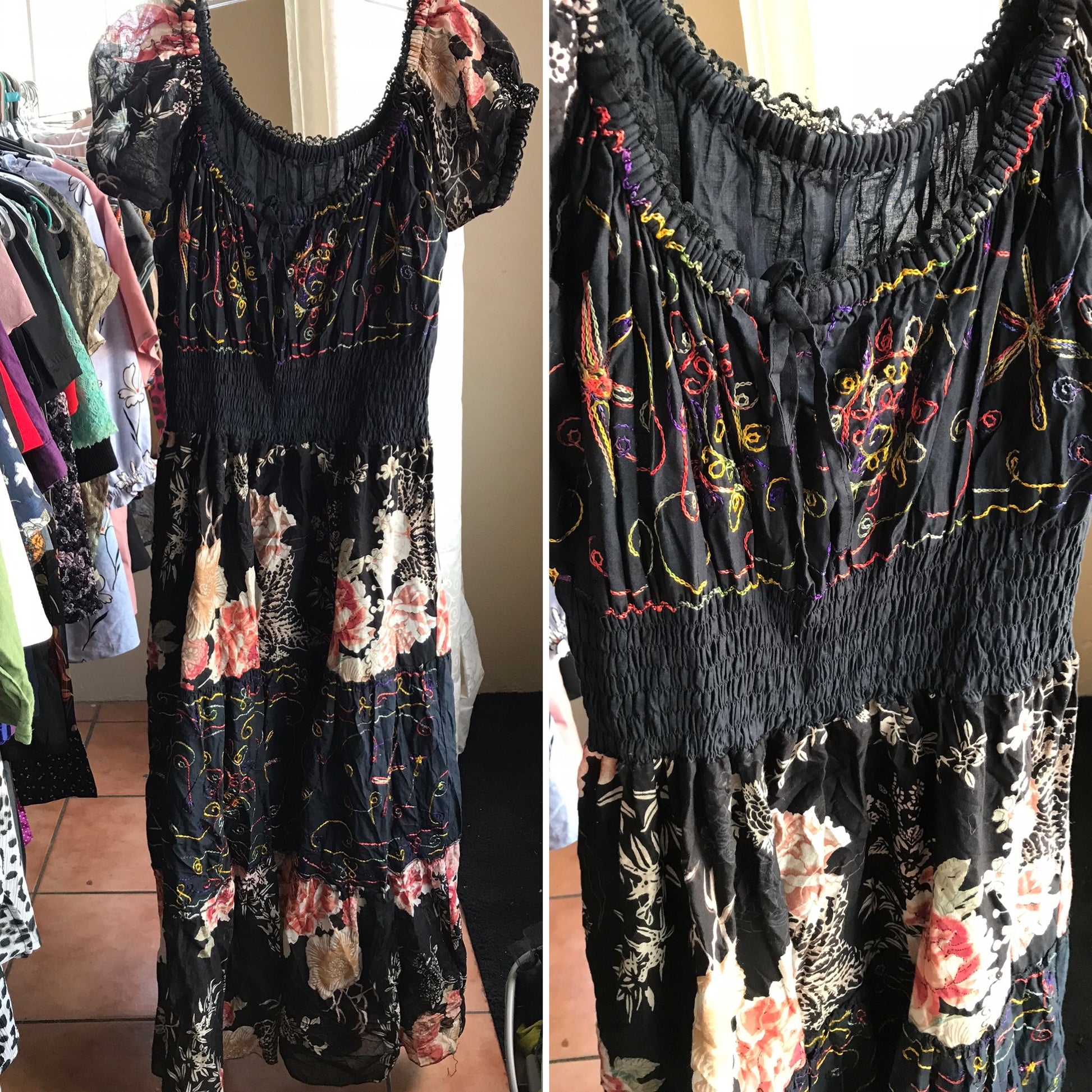 Black Boho Off Shoulder Print Dress PLUS