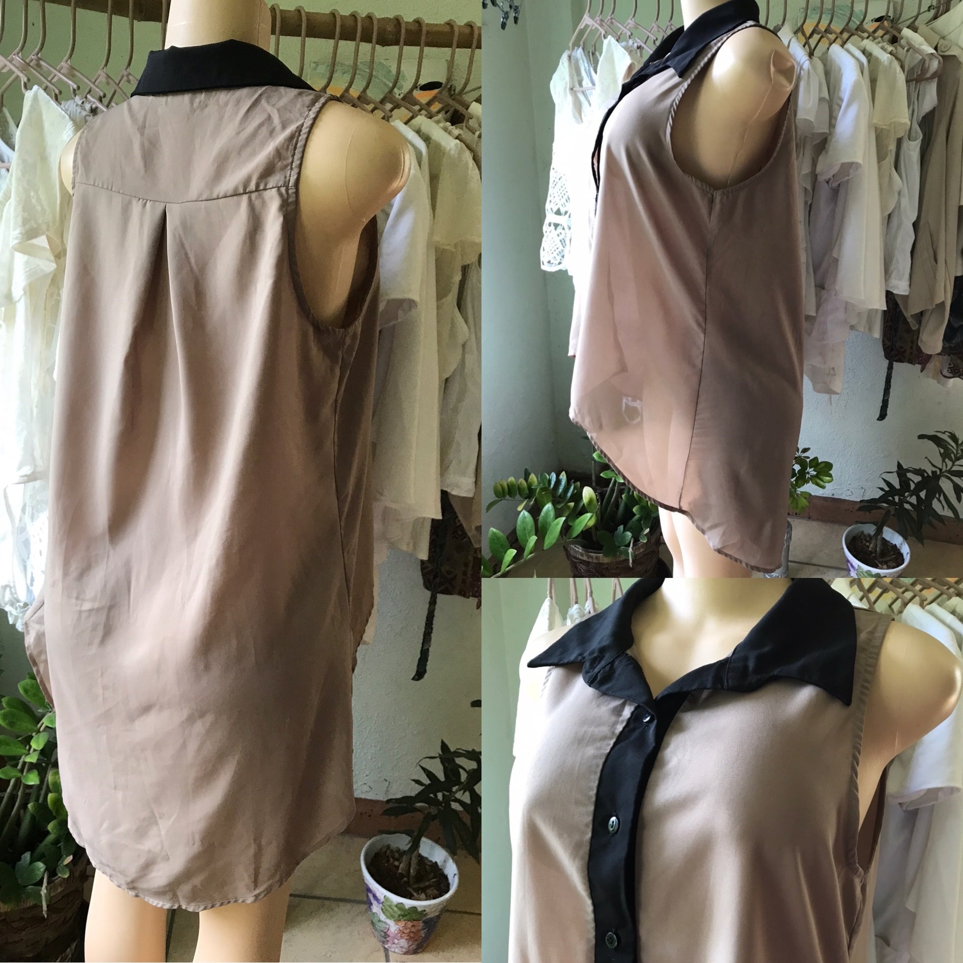 Earth Tone Button Down High Low Blouse