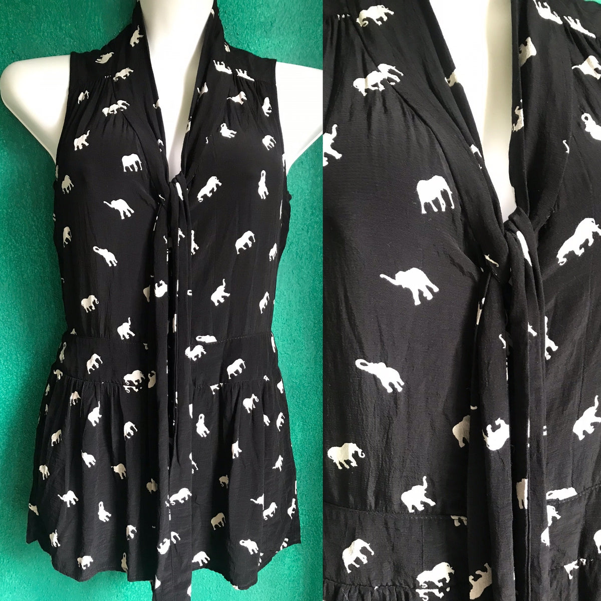XS Black Elephant Motif Romper