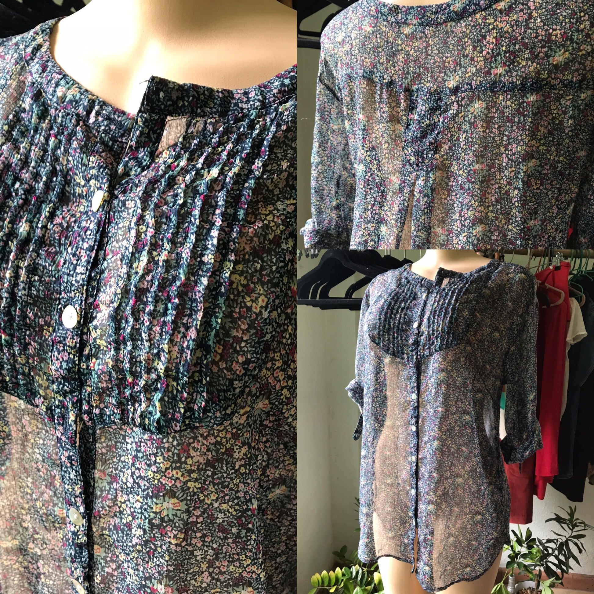 Vintage Fine Floral Sheer Easy Blouse