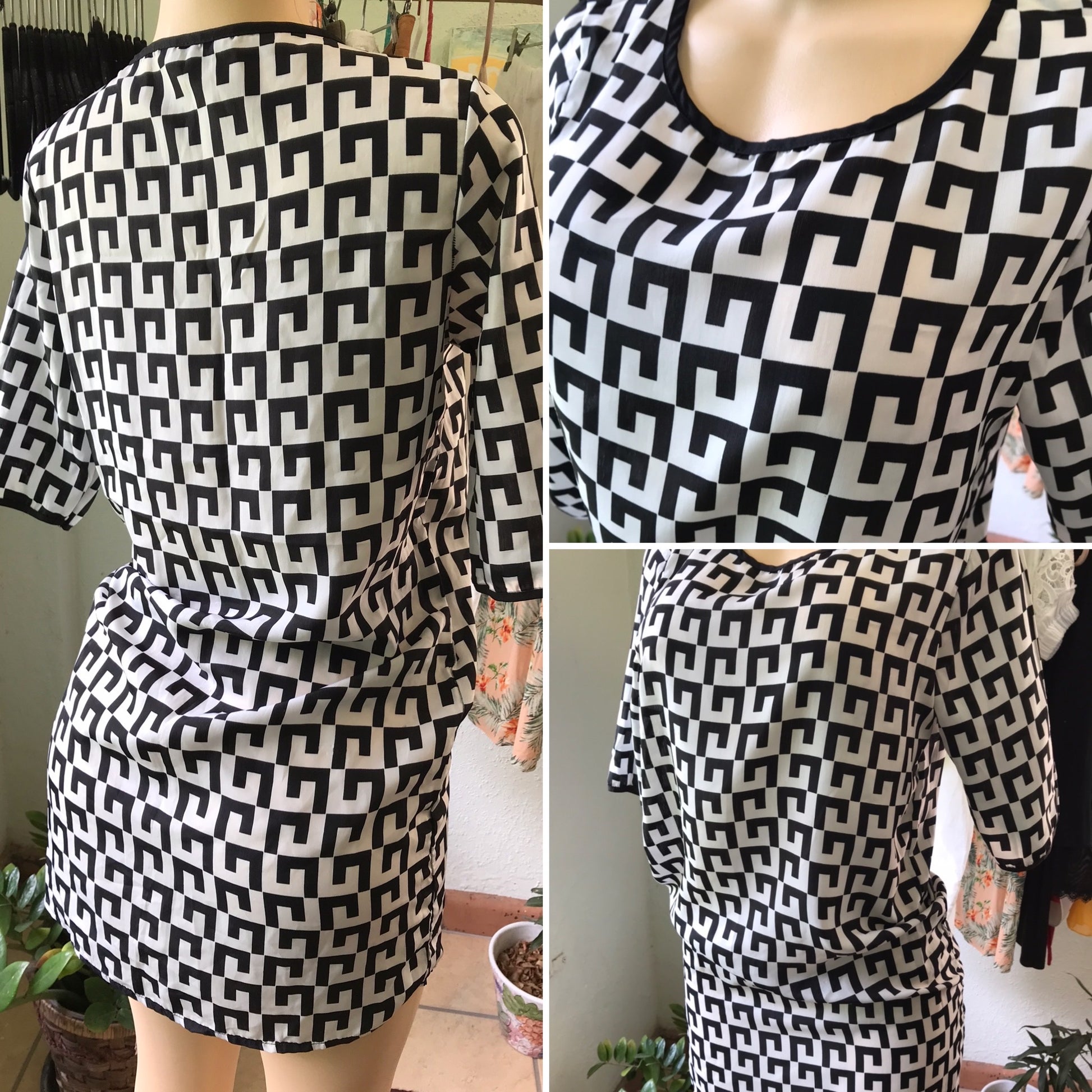 B&W Geo Print Sheer Dress
