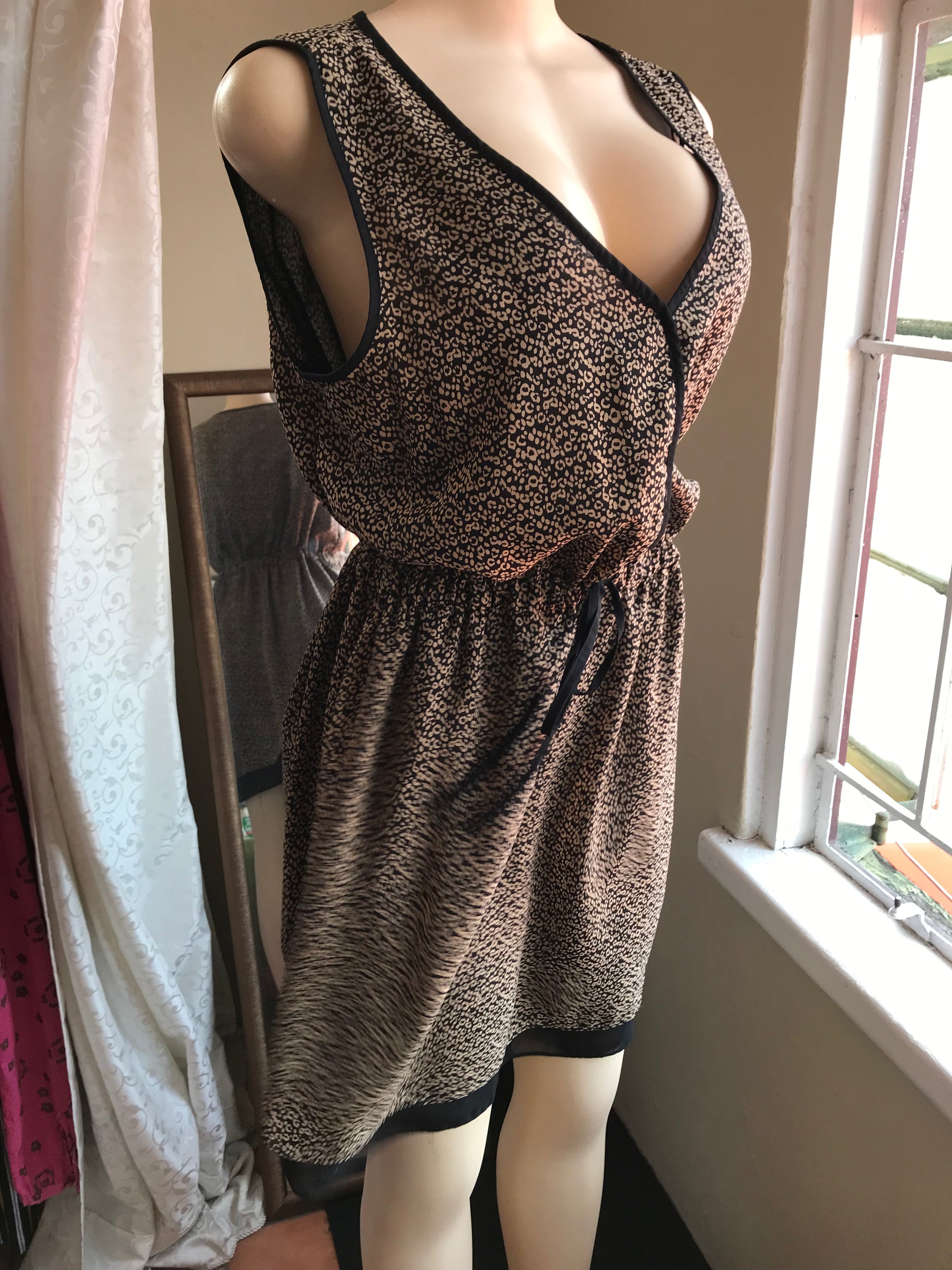 Sheer Layered Fine Cheetah Dress - L - XL