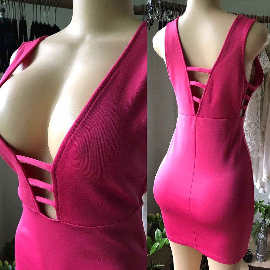 Hot Pink V Cutout Bodycon Dress •••