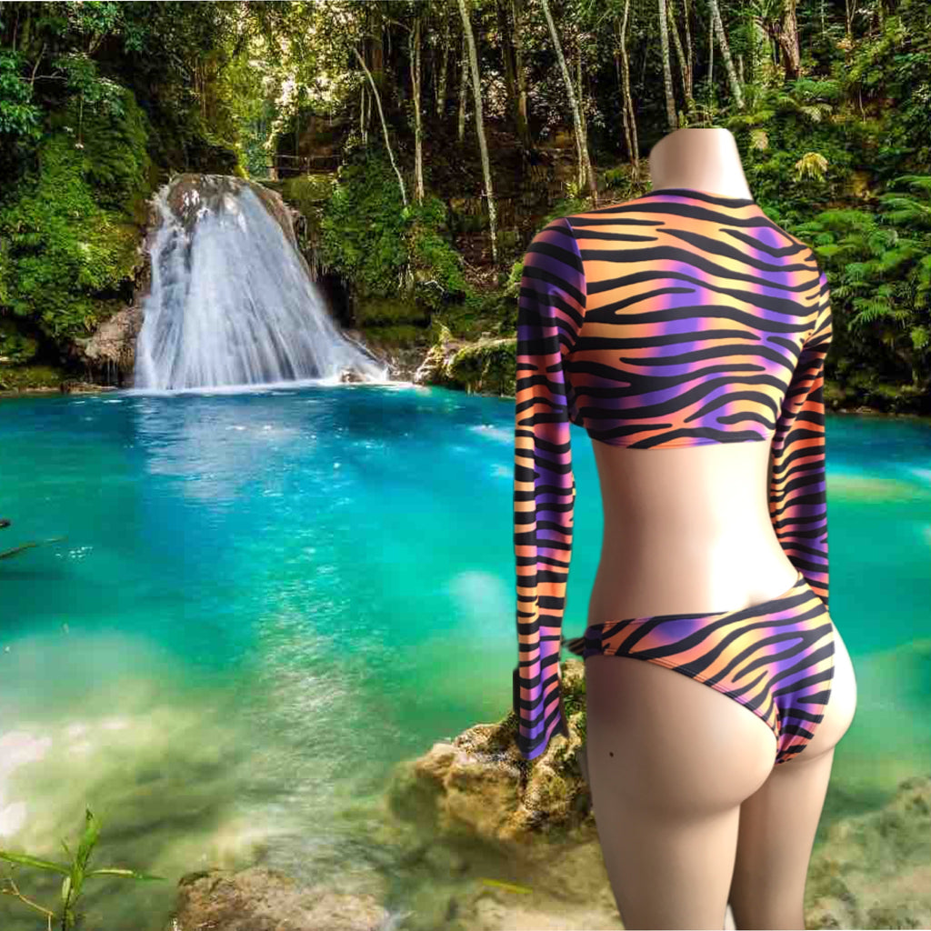 Like New Orange & Purple Long Sleeve Bikini Set - S