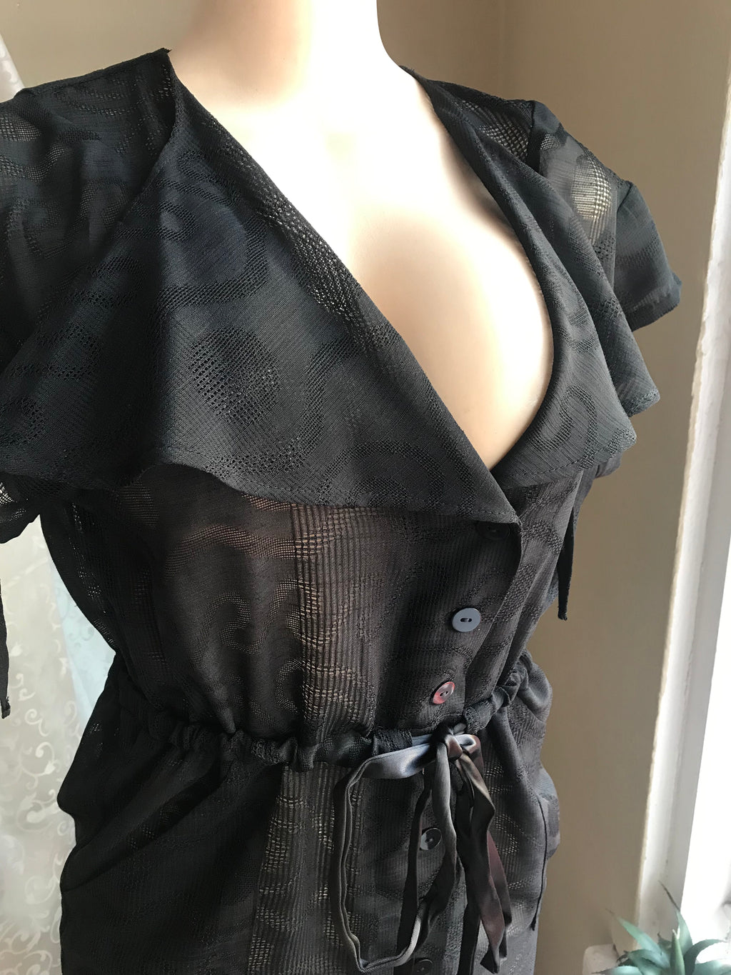 Black Collared Mesh Dress with Pockets (New) - M/EU 34