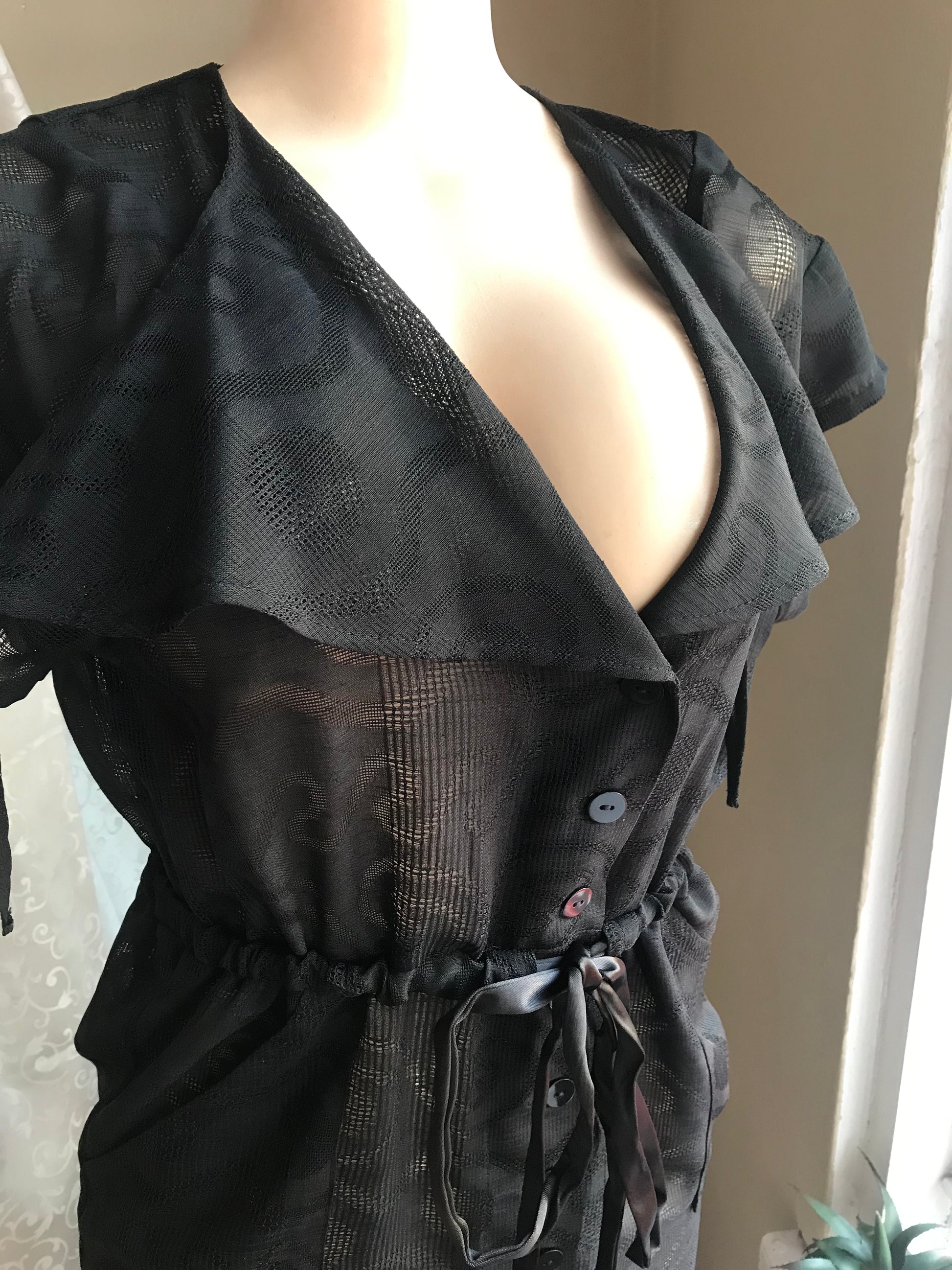 Black Collared Mesh Dress with Pockets (New) - M/EU 34