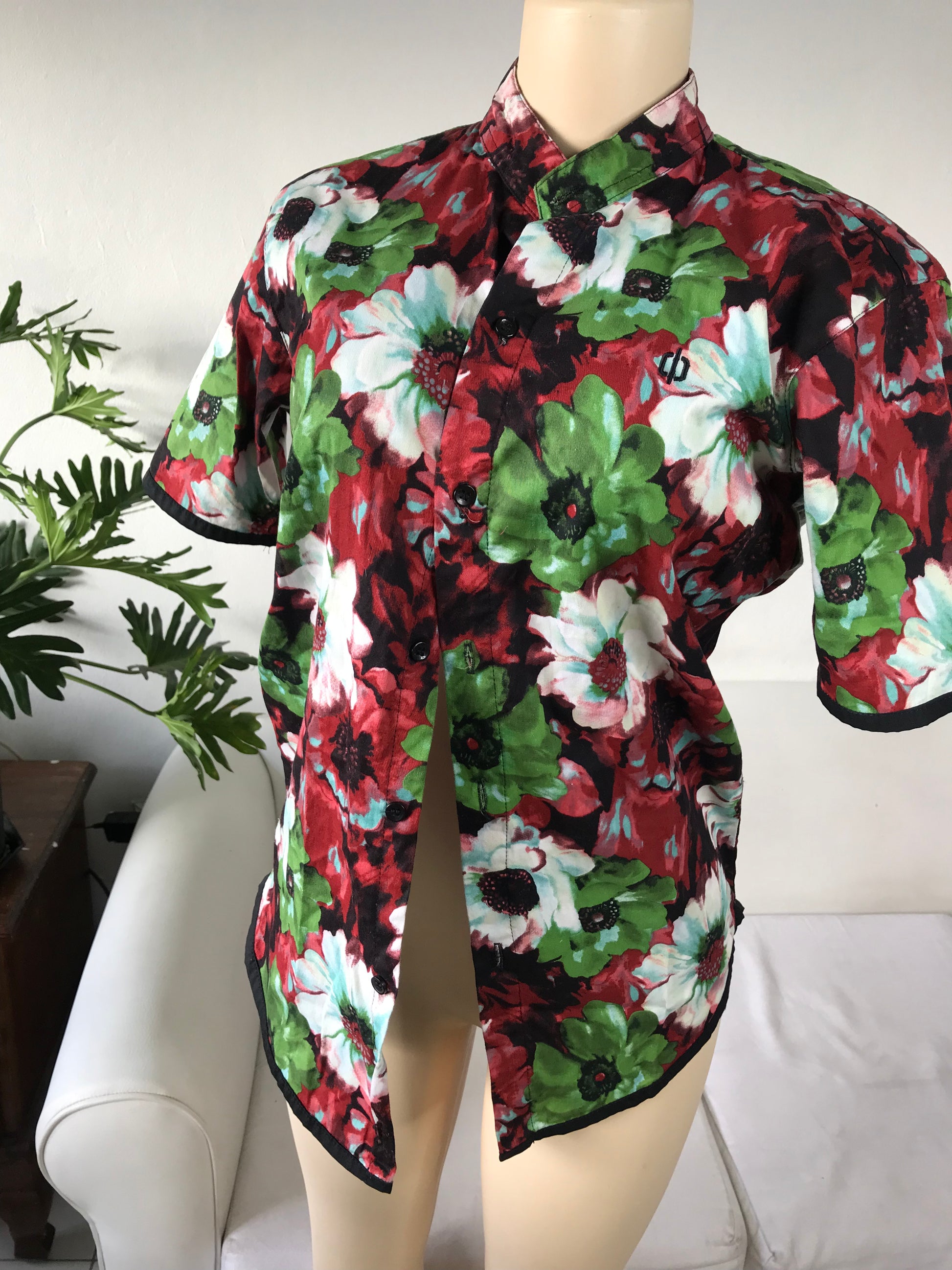 Men's Bold Floral Button Shirt Black Lined - S