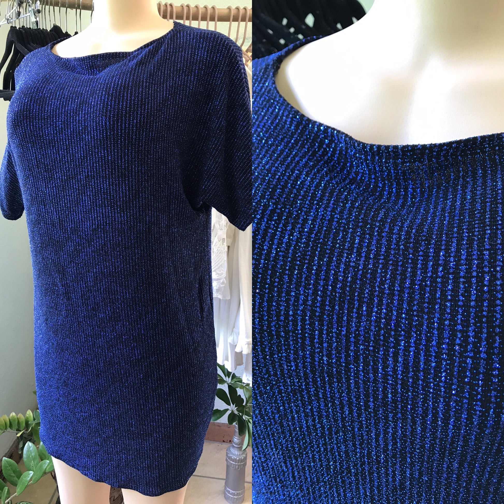 Vintage Blue Glitter Weave T-shirt Dress •••