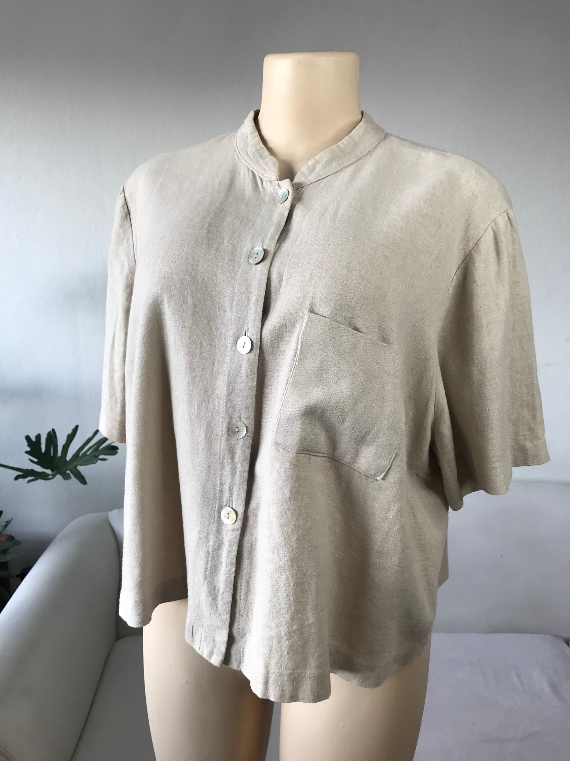 Vintage Sand Linen Button Top Adjustable -  XL/ One Size