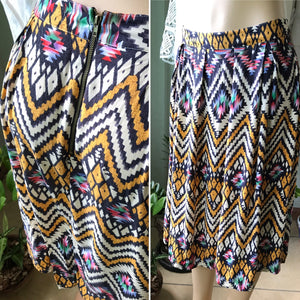 Bold Print Midi Skirt Mustard
