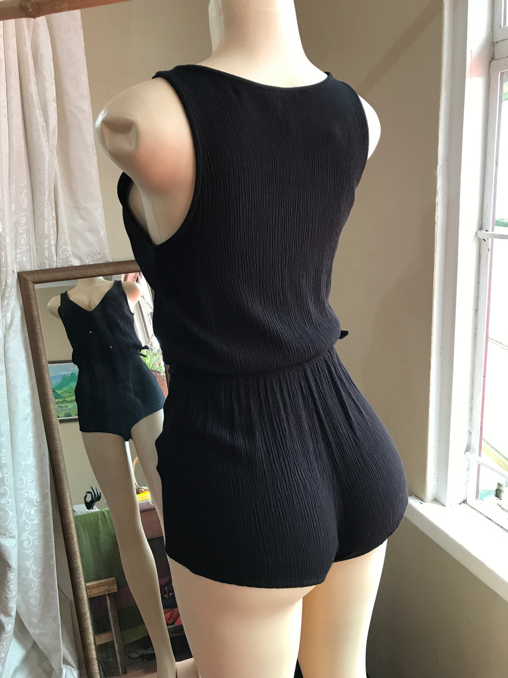 Forever 21 Black Crinkle Booty Romper - S