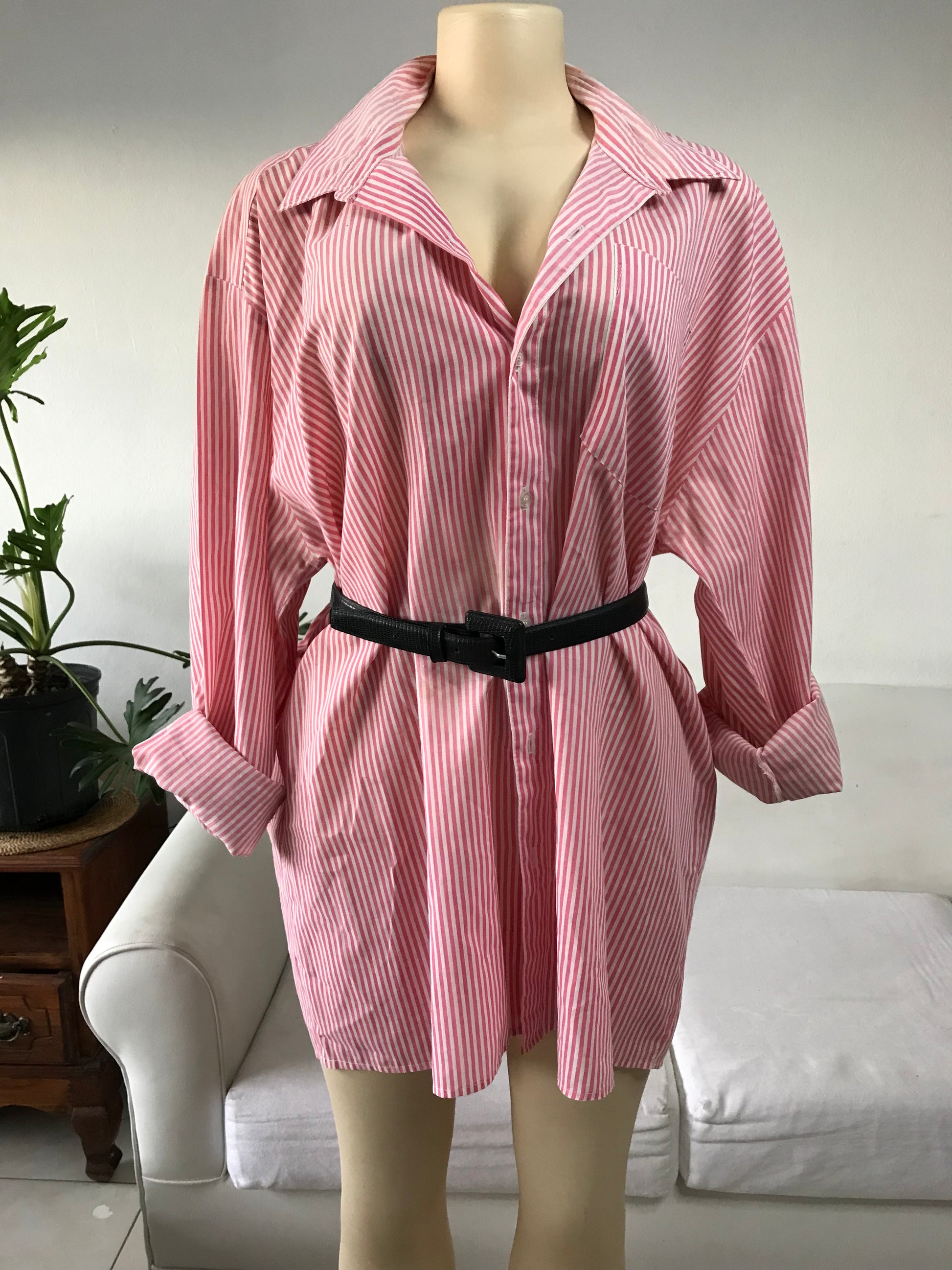 Men's Red & White Stripe Shirt Long